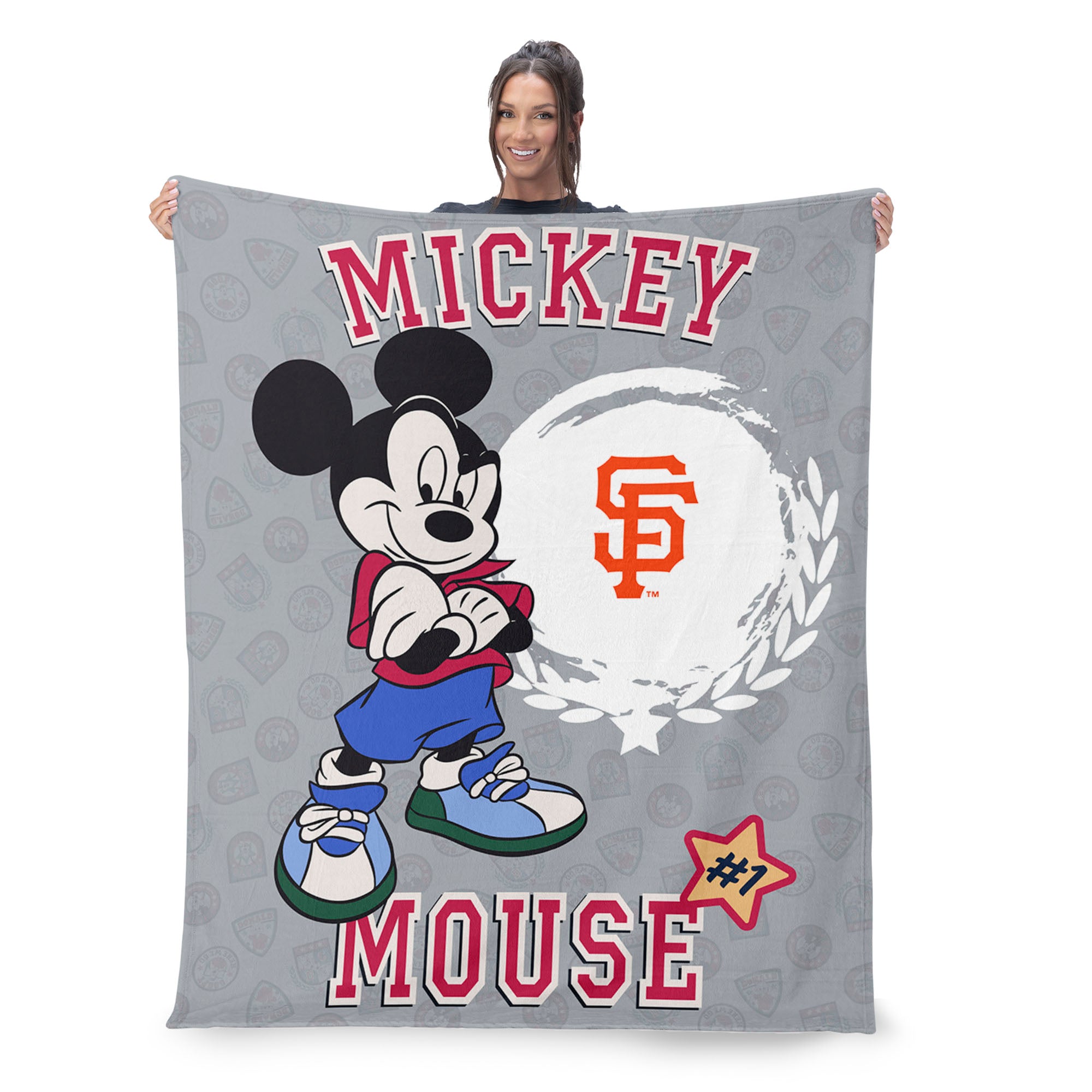 MLB San Francisco Giants Disney Mickey Mouse Baller Grey Silk Touch Throw Blanket 46x60 inches