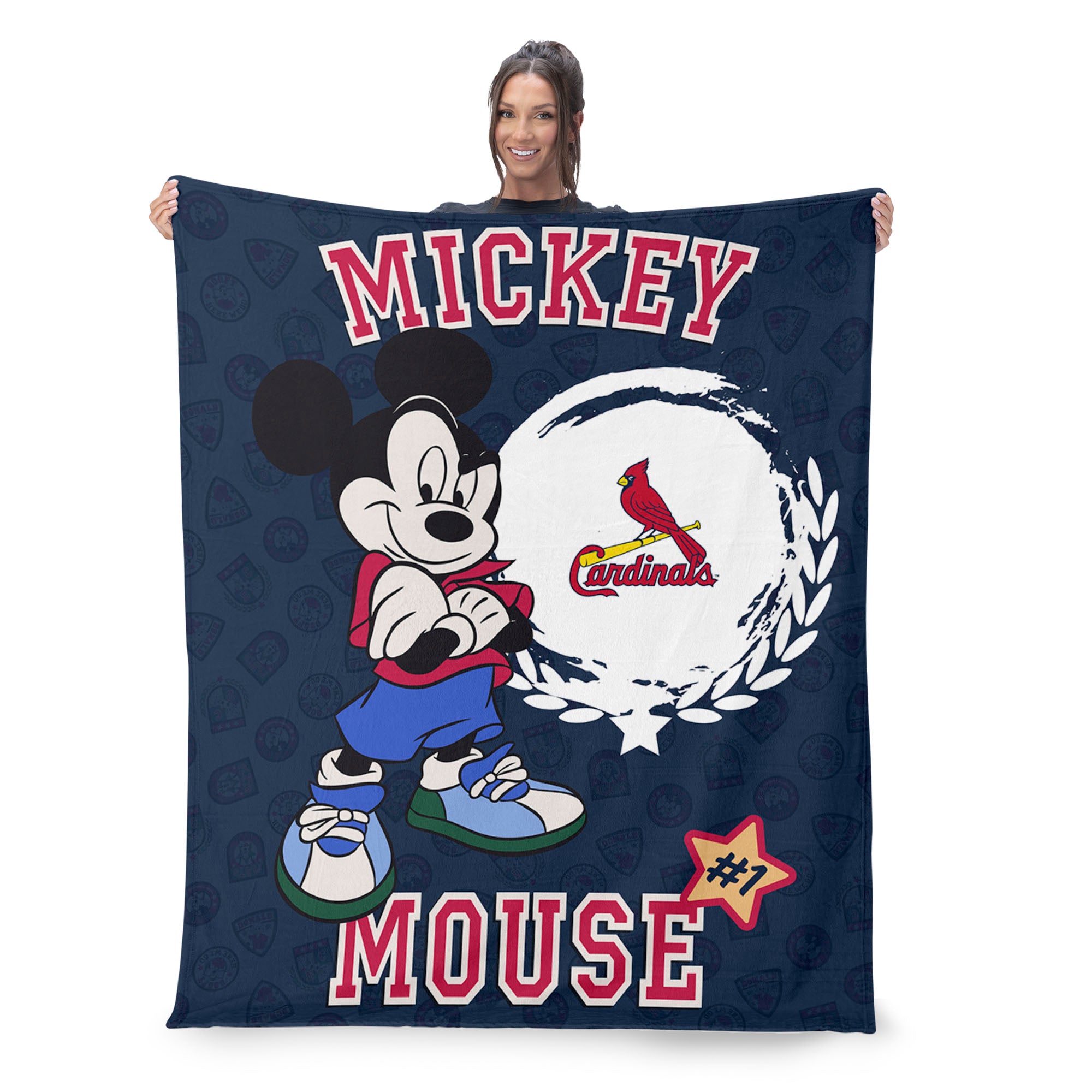MLB St. Louis Cardinals Disney Mickey Mouse Baller Navy Silk Touch Throw Blanket 46x60 inches