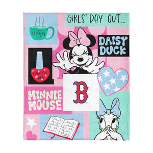 MLB Boston Red Sox Disney Minnie Mouse Checker Floral Pink Silk Touch Throw Blanket 46x60 inches