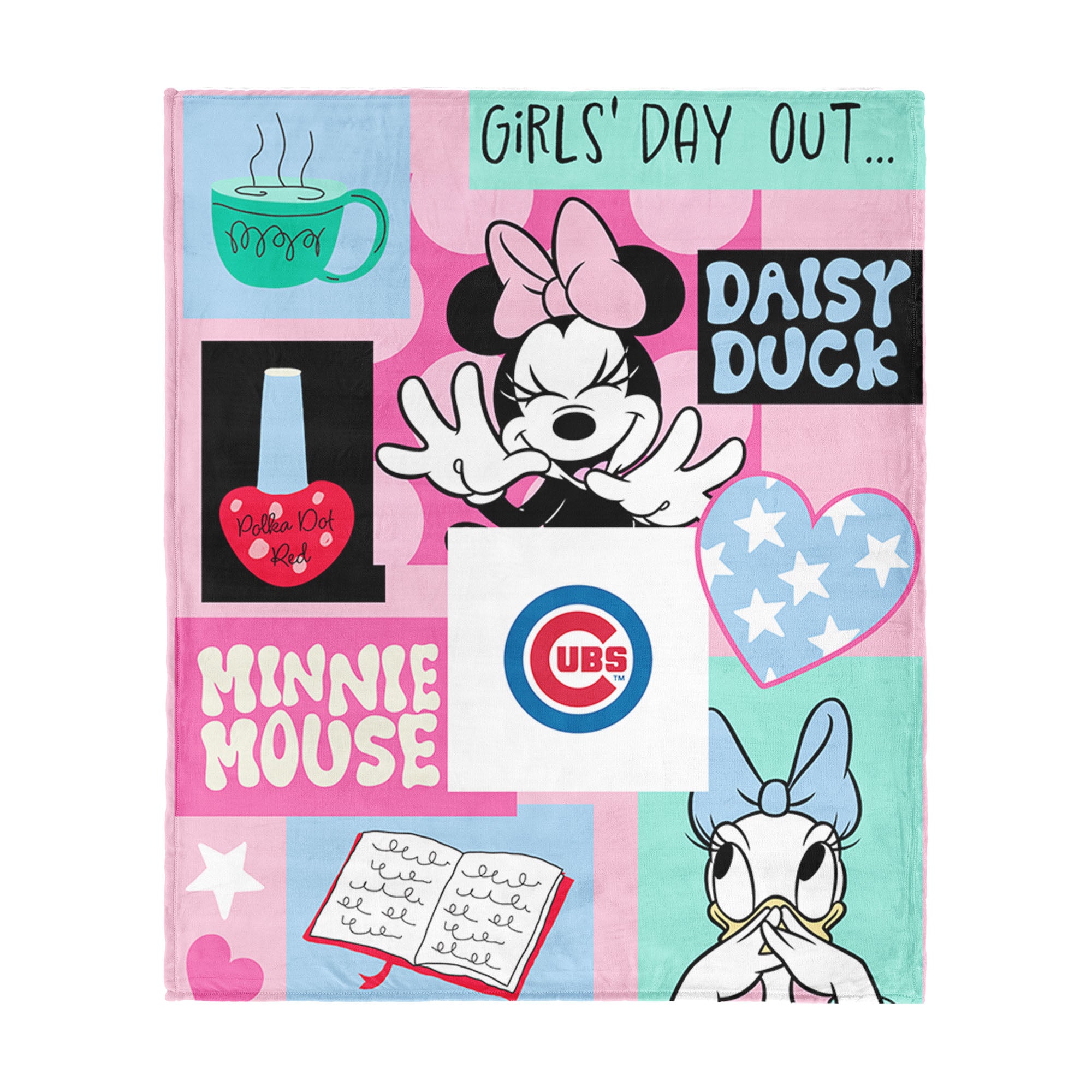MLB Chicago Cubs Disney Minnie Mouse Checker Floral Pink Silk Touch Throw Blanket 46x60 inches