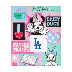 MLB Los Angeles Dodgers Disney Minnie Mouse Checker Floral Pink Silk Touch Throw Blanket 46x60 inches