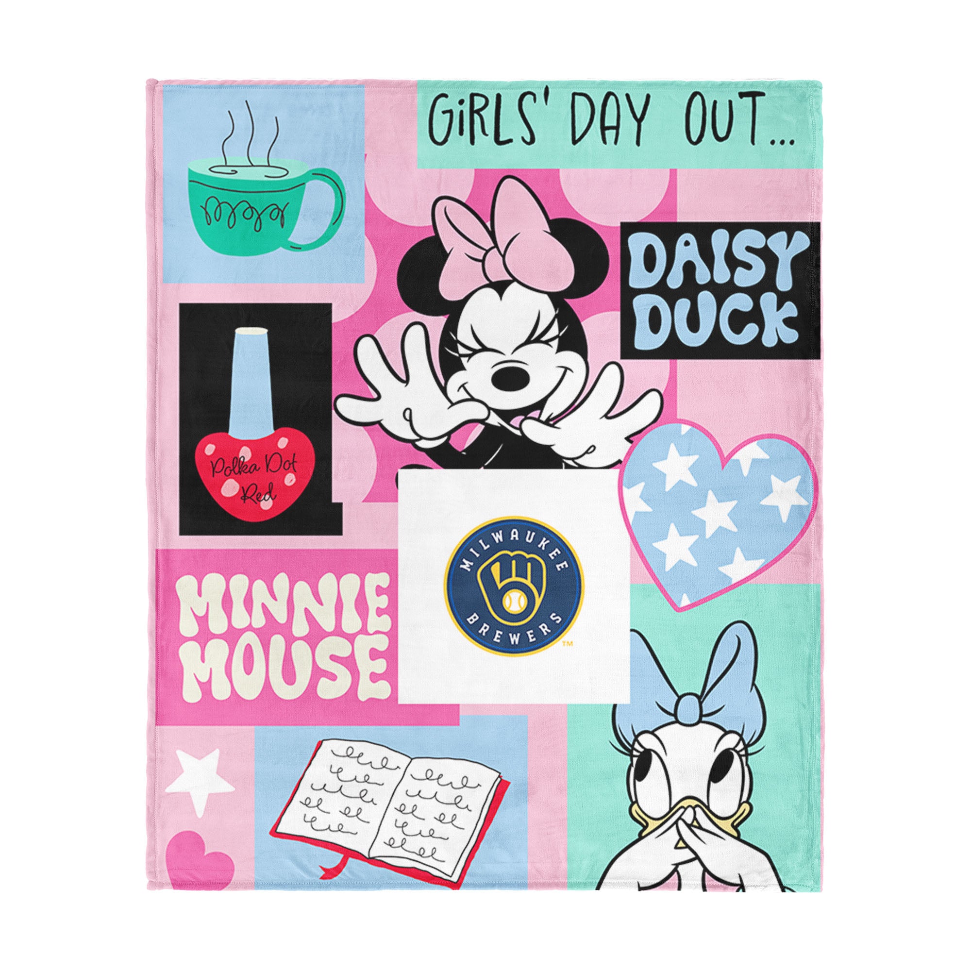 MLB Milwaukee Brewers Disney Minnie Mouse Checker Floral Pink Silk Touch Throw Blanket 46x60 inches