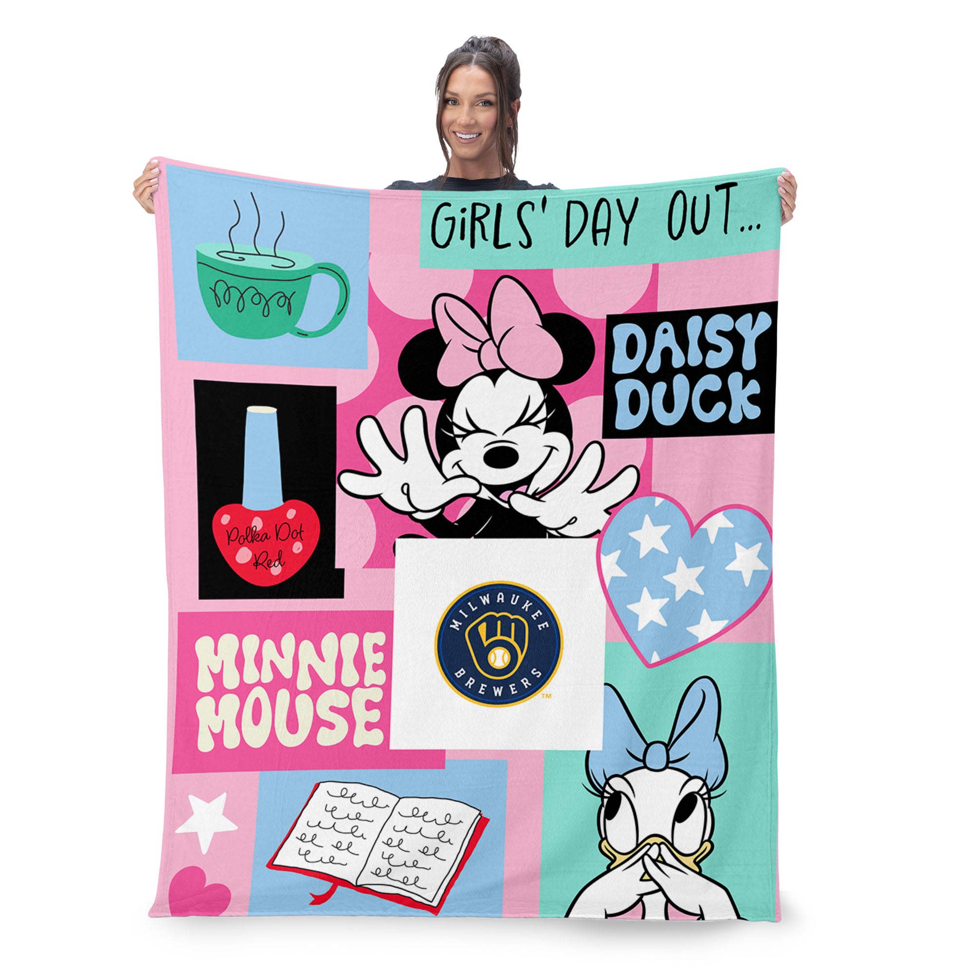 MLB Milwaukee Brewers Disney Minnie Mouse Checker Floral Pink Silk Touch Throw Blanket 46x60 inches