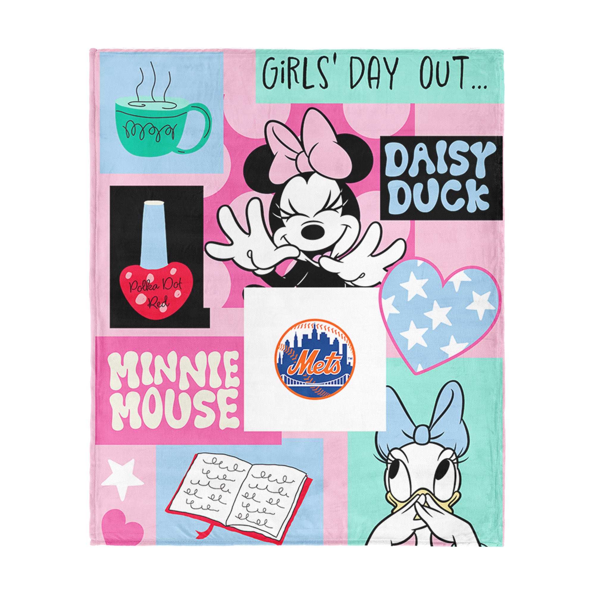 MLB New York Mets Disney Minnie Mouse Checker Floral Pink Silk Touch Throw Blanket 46x60 inches