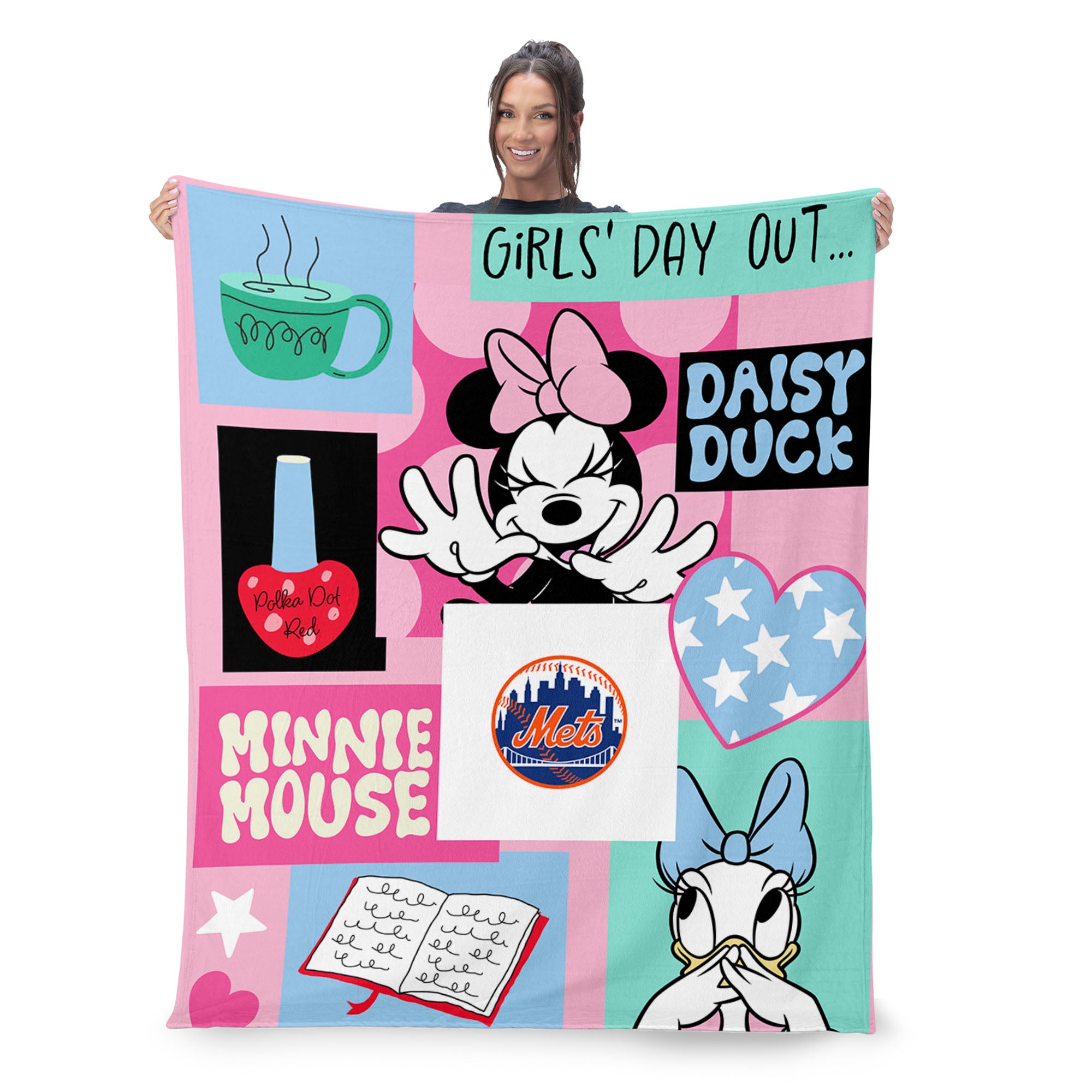 MLB New York Mets Disney Minnie Mouse Checker Floral Pink Silk Touch Throw Blanket 46x60 inches