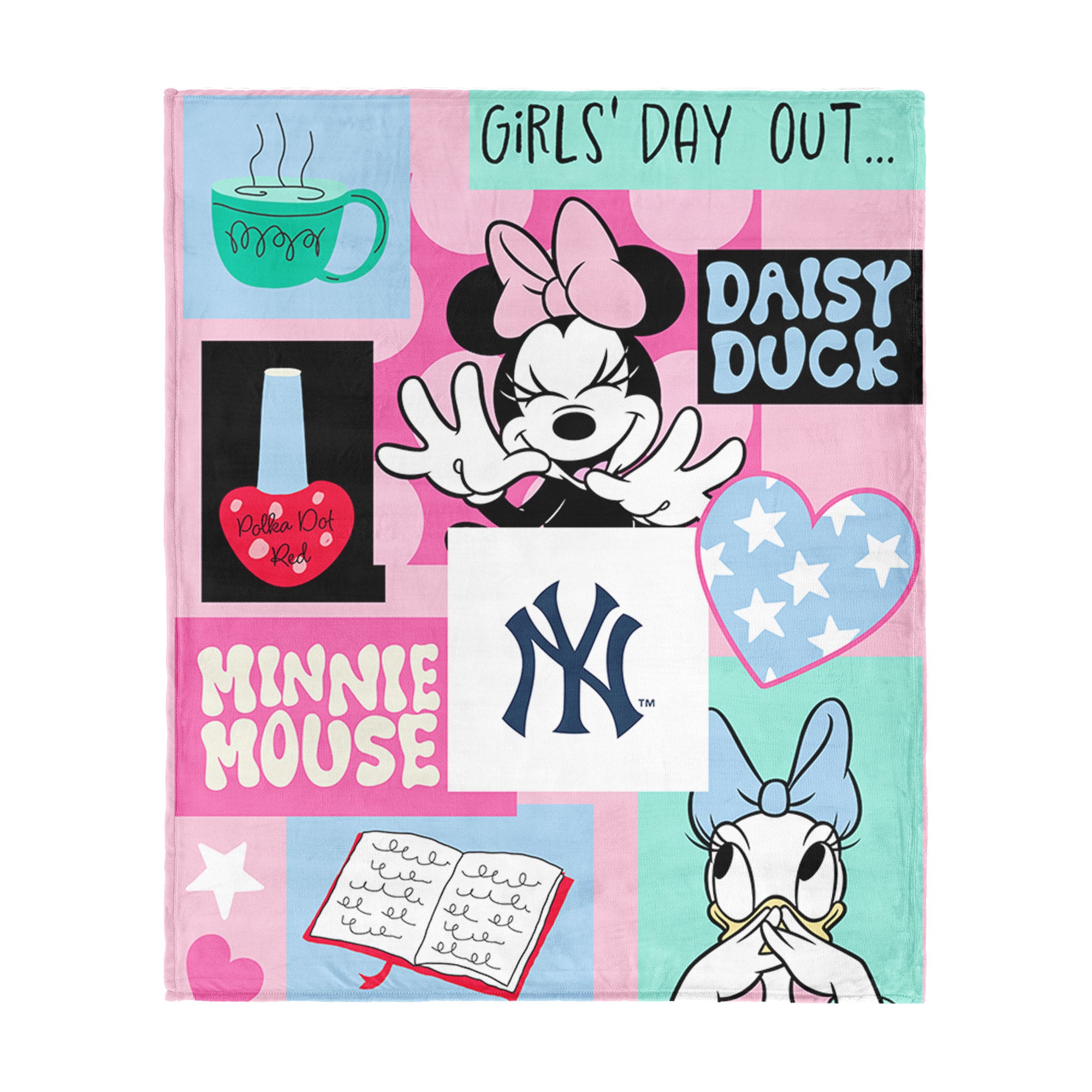 MLB New York Yankees Disney Minnie Mouse Checker Floral Pink Silk Touch Throw Blanket 46x60 inches