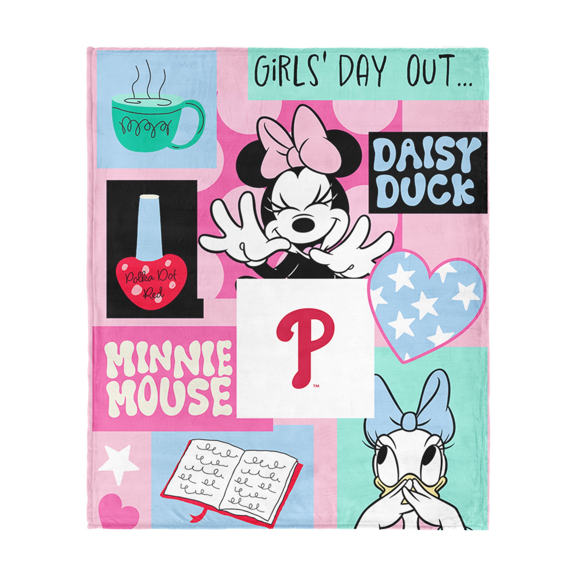MLB Philadelphia Phillies Disney Minnie Mouse Checker Floral Pink Silk Touch Throw Blanket 46x60 inches