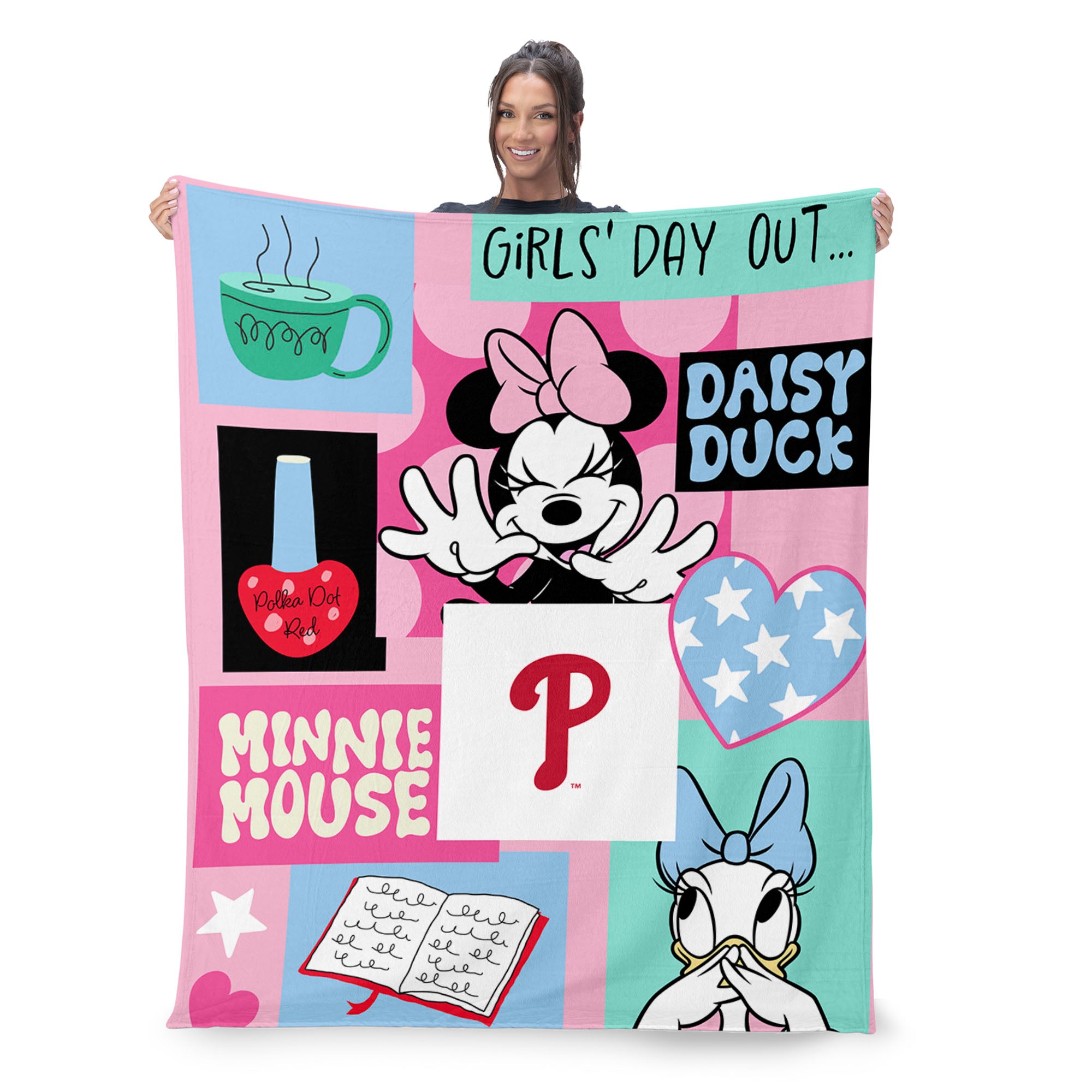 MLB Philadelphia Phillies Disney Minnie Mouse Checker Floral Pink Silk Touch Throw Blanket 46x60 inches