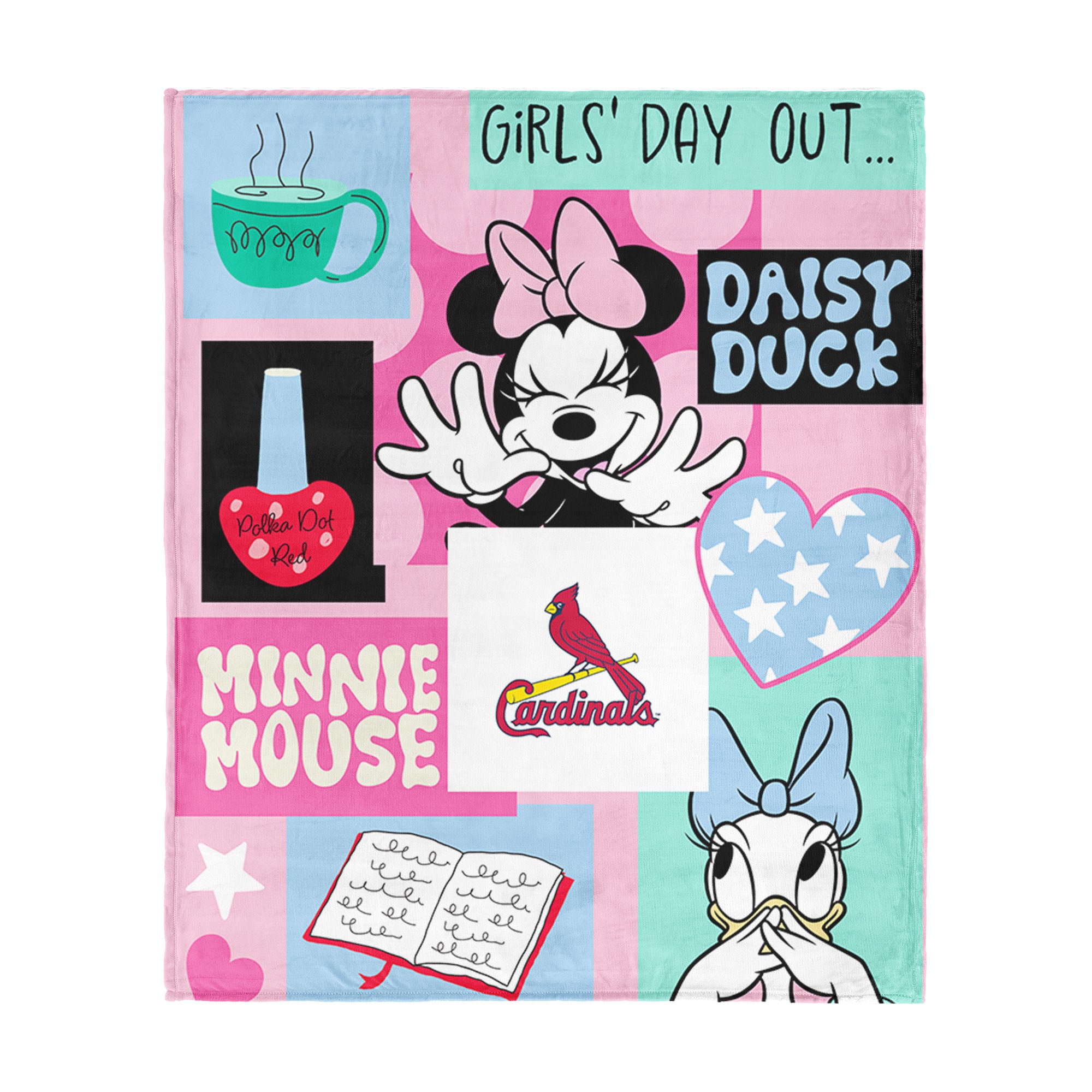 MLB St. Louis Cardinals Disney Minnie Mouse Checker Floral Pink Silk Touch Throw Blanket 46x60 inches