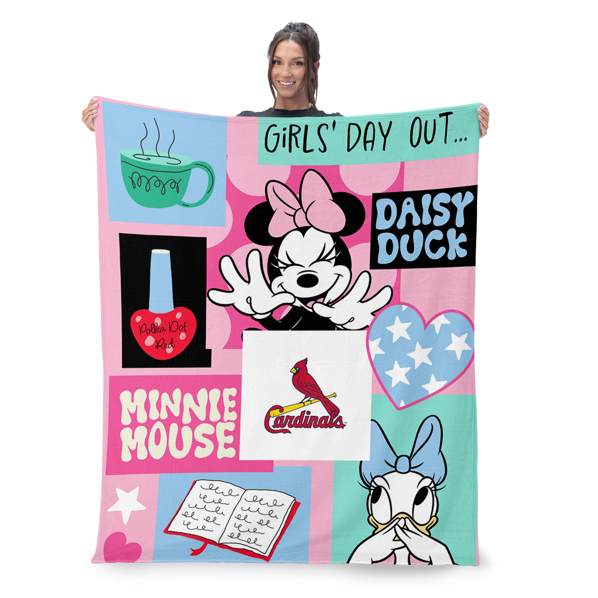 MLB St. Louis Cardinals Disney Minnie Mouse Checker Floral Pink Silk Touch Throw Blanket 46x60 inches