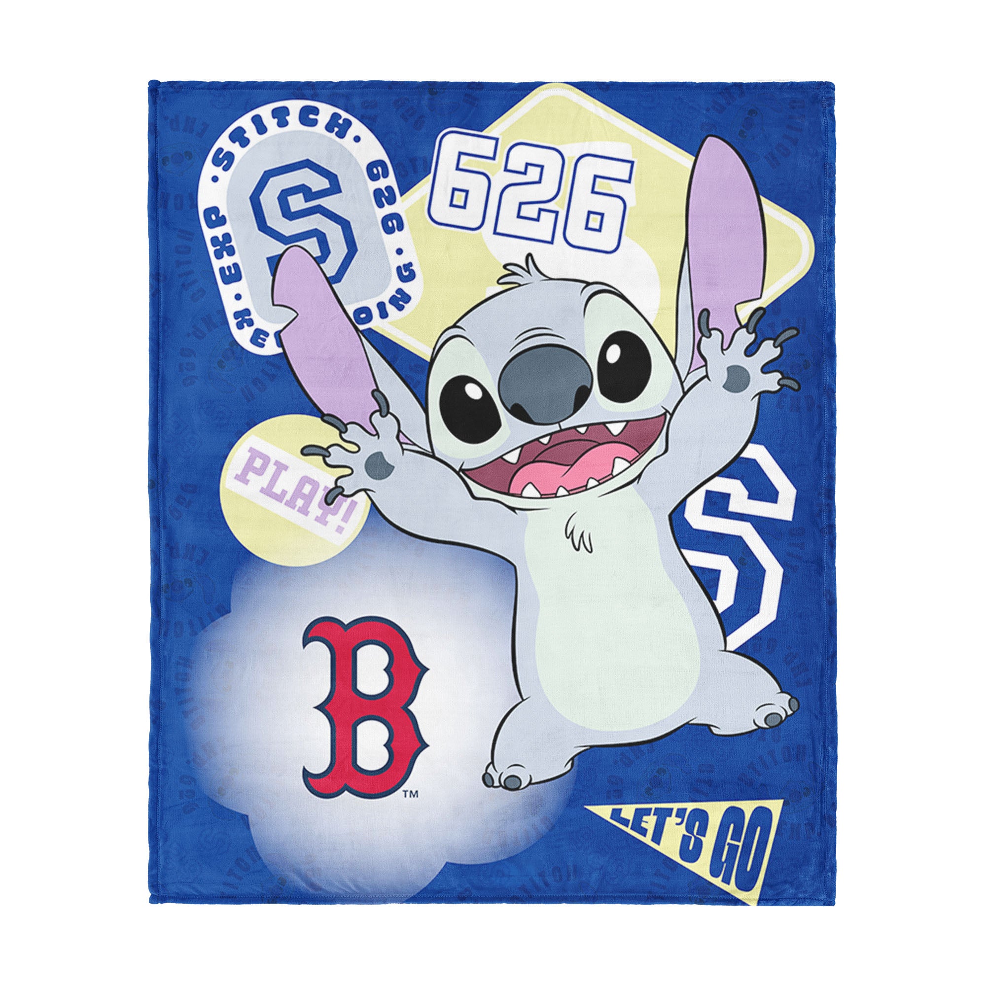 MLB Boston Red Sox Disney Lilo & Stitch Stickers Royal Silk Touch Throw Blanket 46x60 inches
