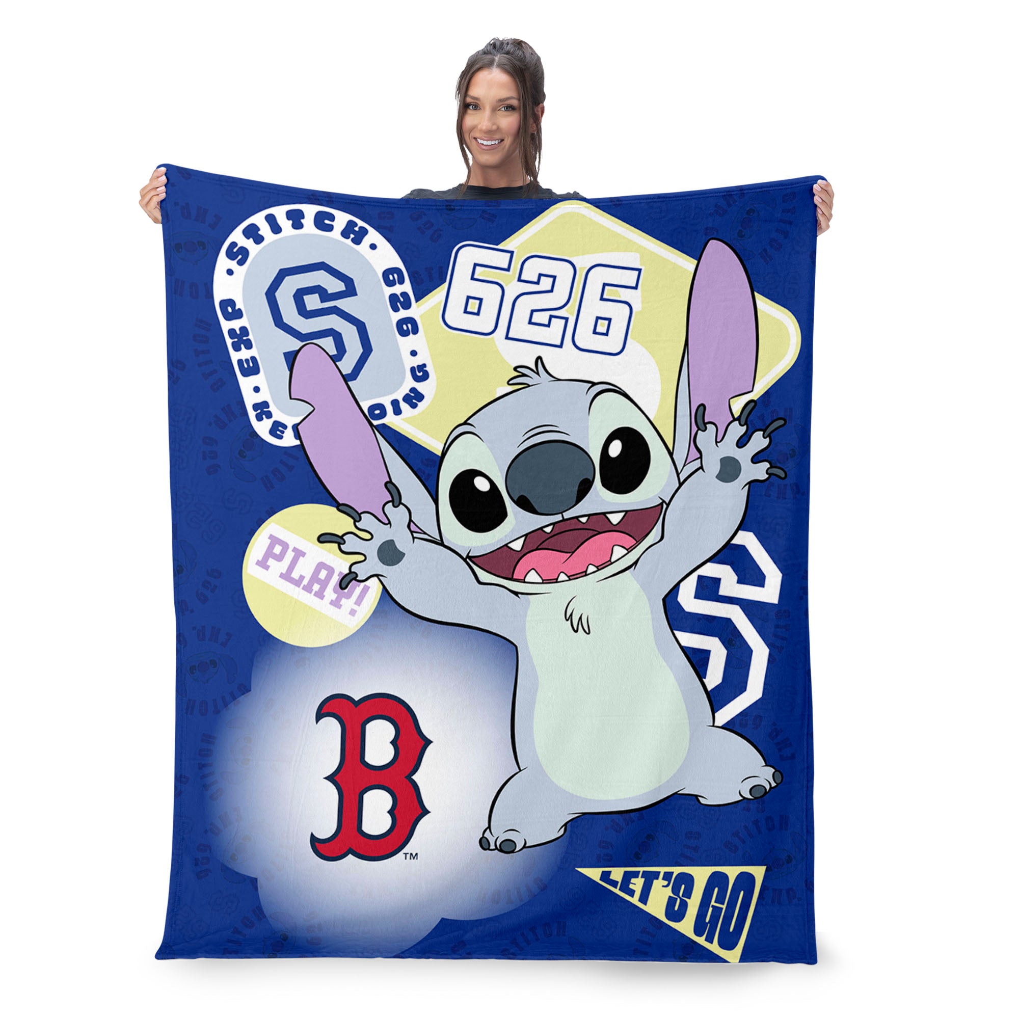MLB Boston Red Sox Disney Lilo & Stitch Stickers Royal Silk Touch Throw Blanket 46x60 inches