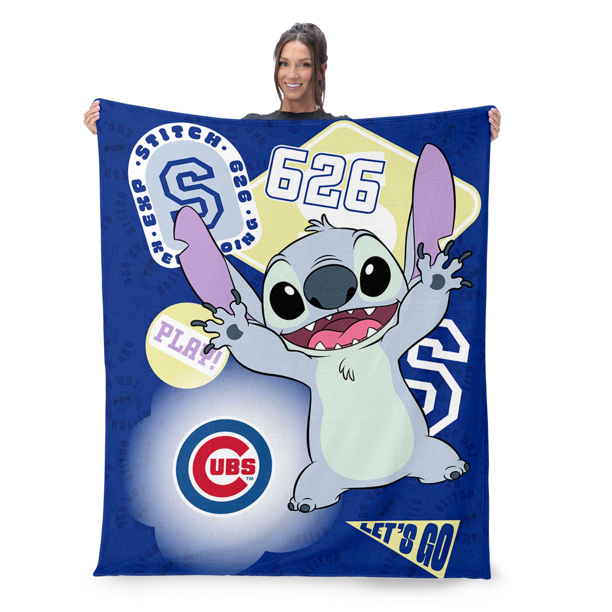 MLB Chicago Cubs Disney Lilo & Stitch Stickers Royal Silk Touch Throw Blanket 46x60 inches