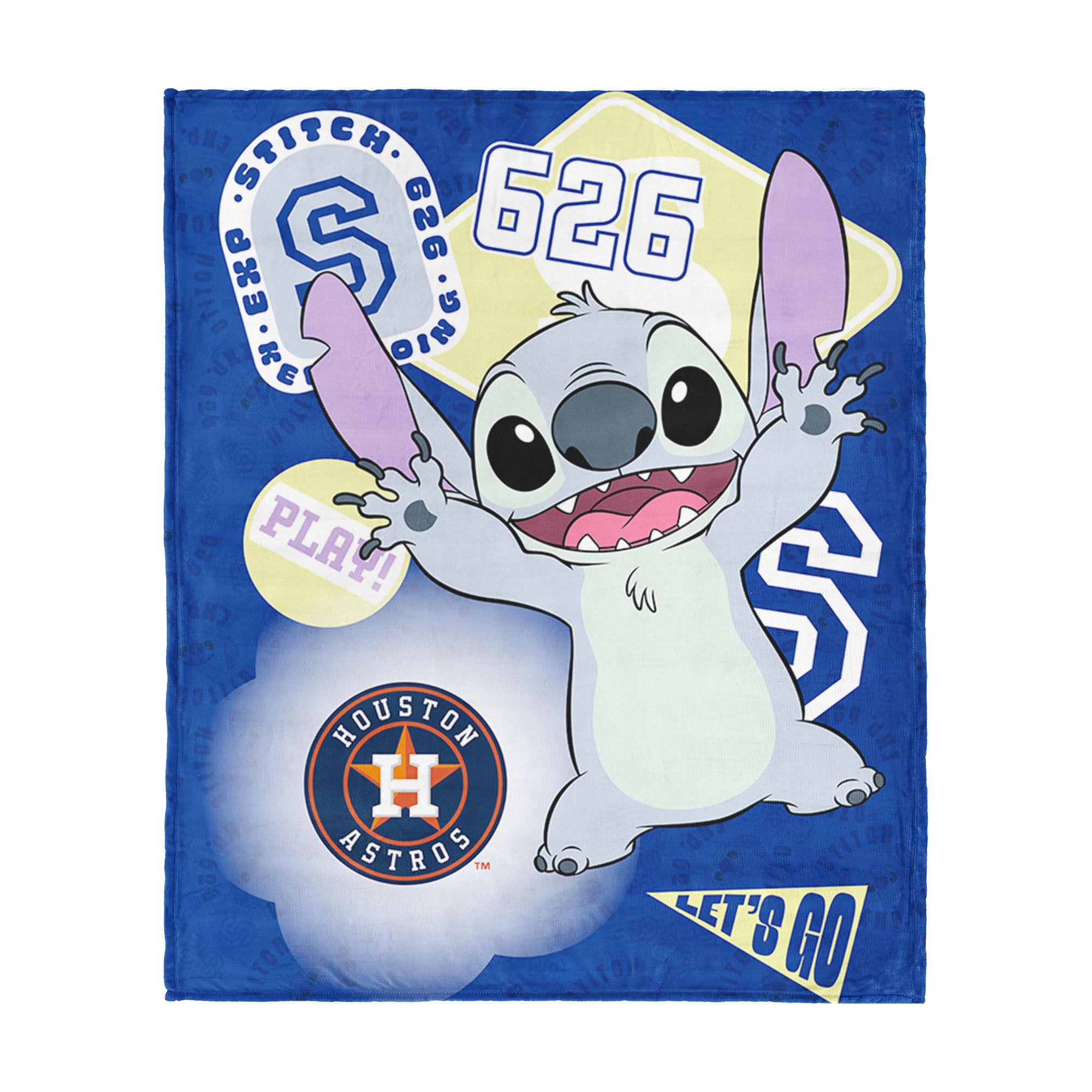 MLB Houston Astros Disney Lilo & Stitch Stickers Royal Silk Touch Throw Blanket 46x60 inches
