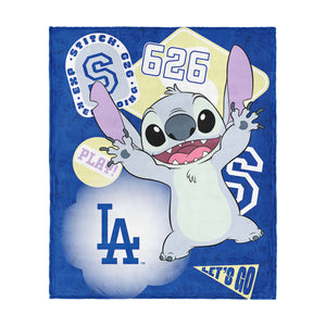 MLB Los Angeles Dodgers Disney Lilo & Stitch Stickers Royal Silk Touch Throw Blanket 46x60 inches