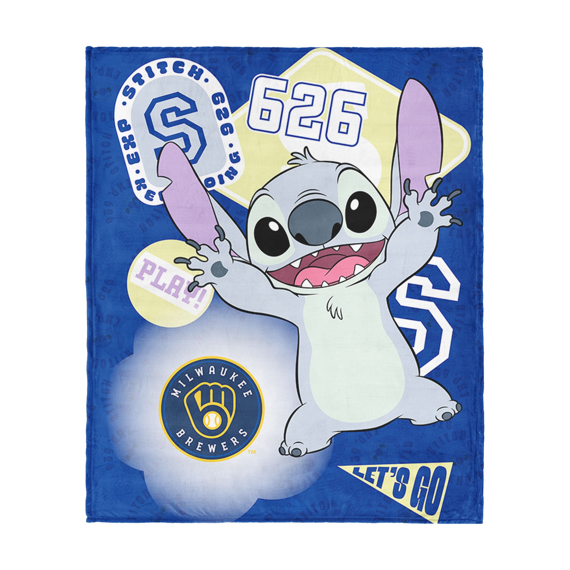 MLB Milwaukee Brewers Disney Lilo & Stitch Stickers Royal Silk Touch Throw Blanket 46x60 inches