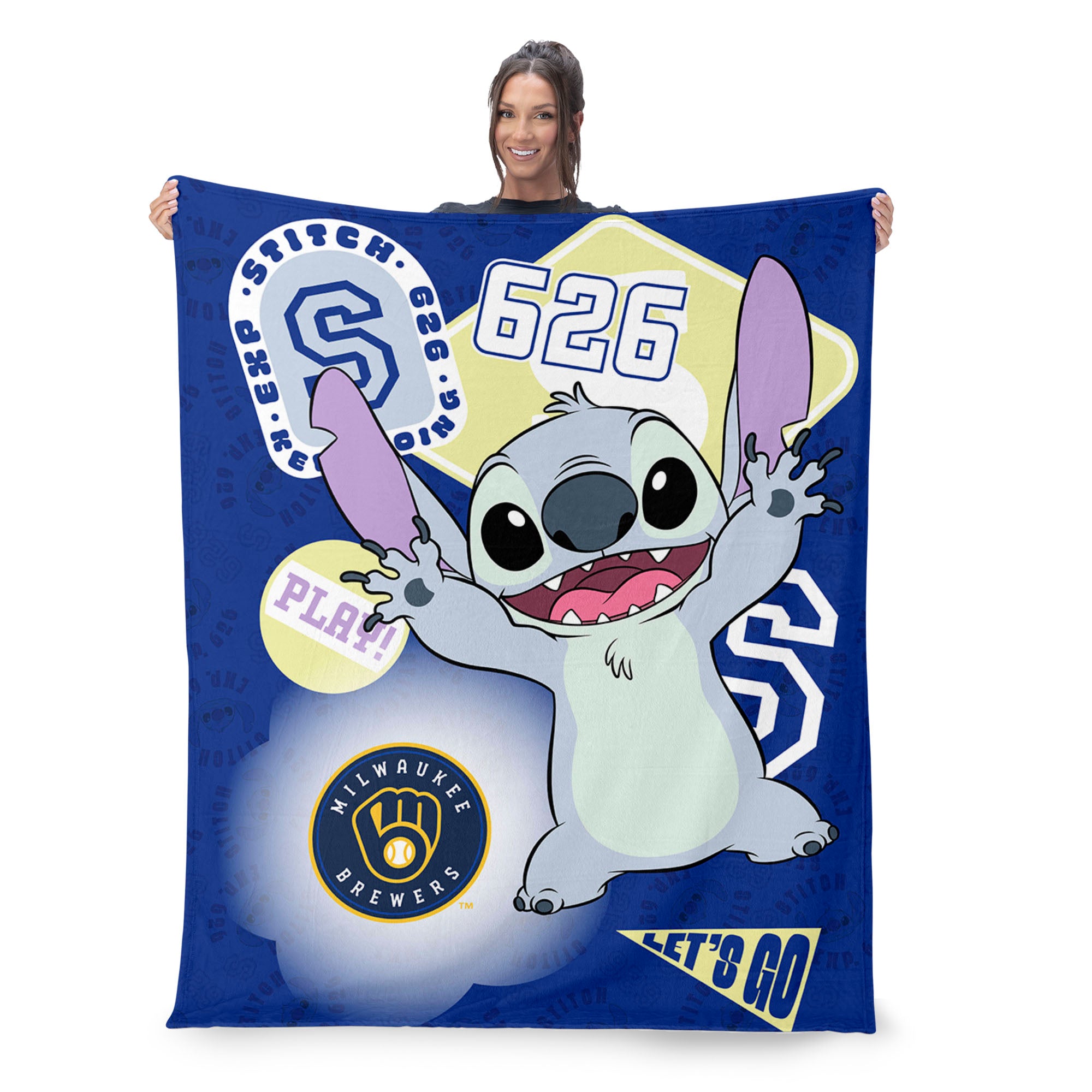 MLB Milwaukee Brewers Disney Lilo & Stitch Stickers Royal Silk Touch Throw Blanket 46x60 inches