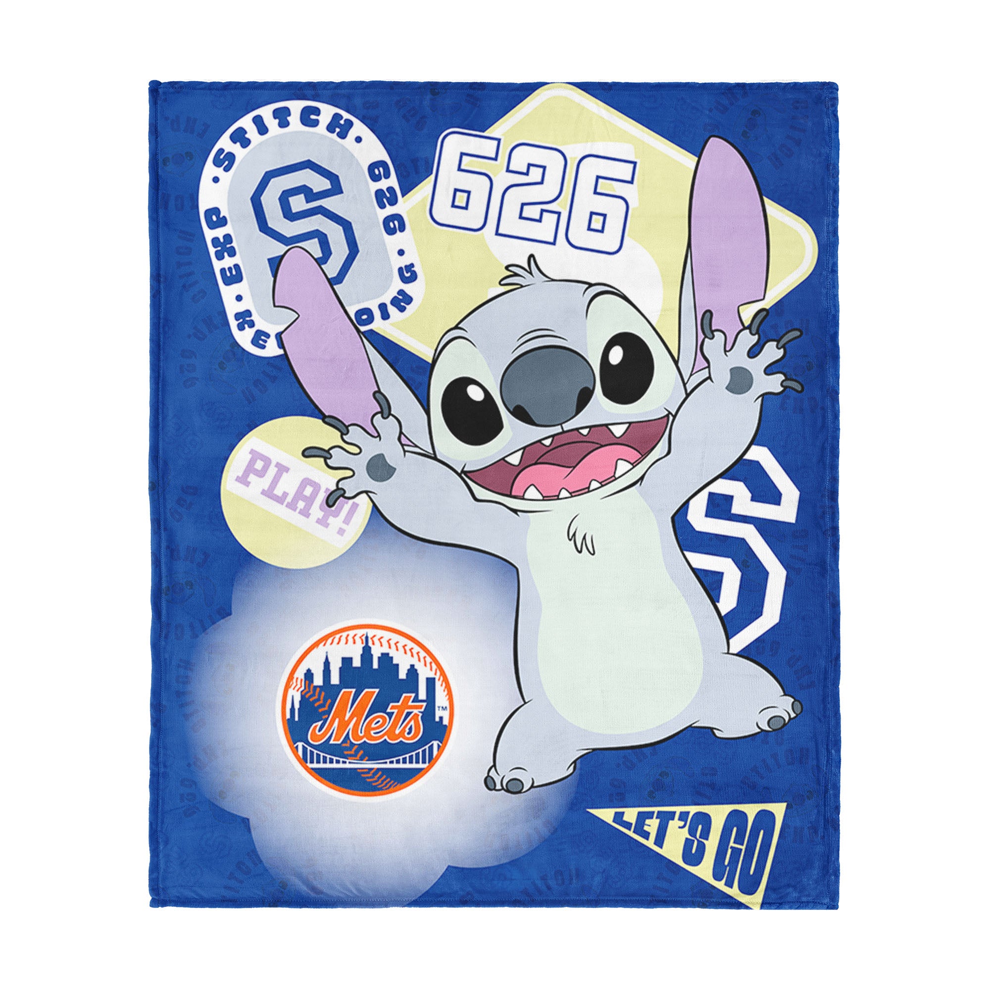 MLB New York Mets Disney Lilo & Stitch Stickers Royal Silk Touch Throw Blanket 46x60 inches