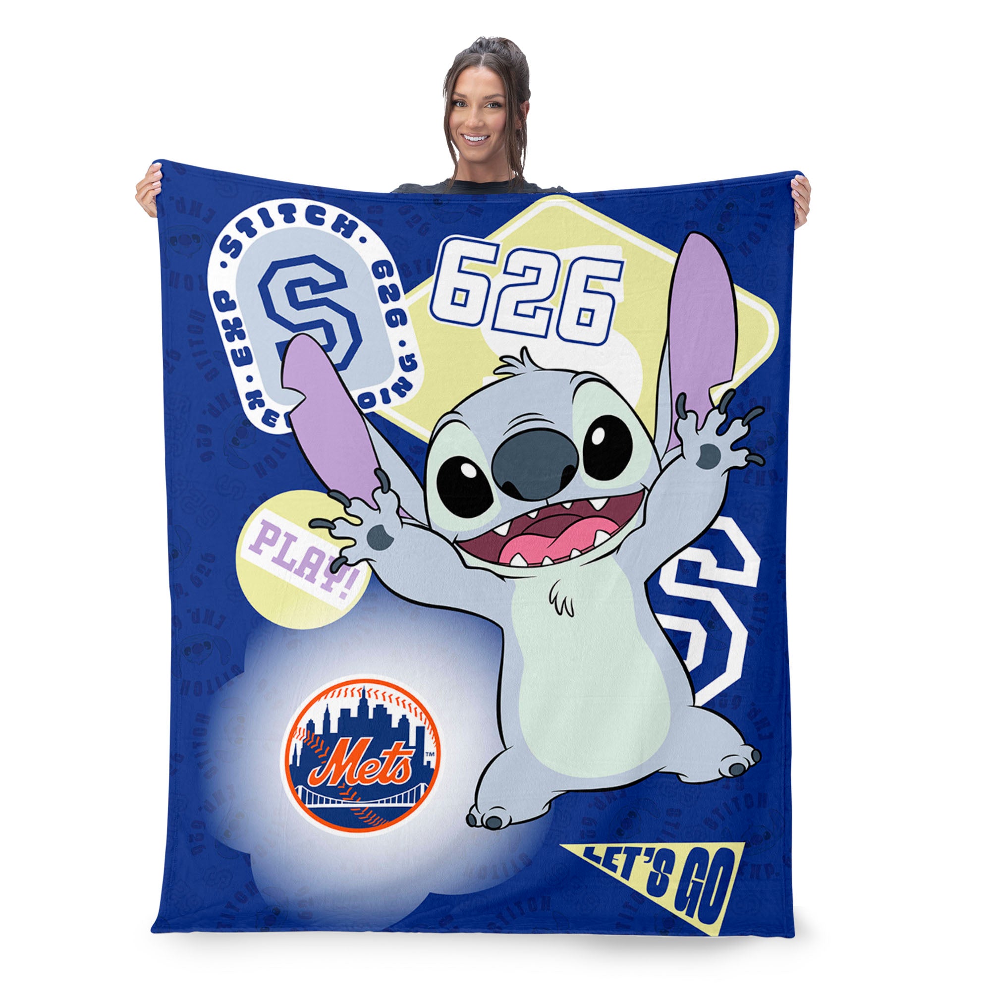 MLB New York Mets Disney Lilo & Stitch Stickers Royal Silk Touch Throw Blanket 46x60 inches