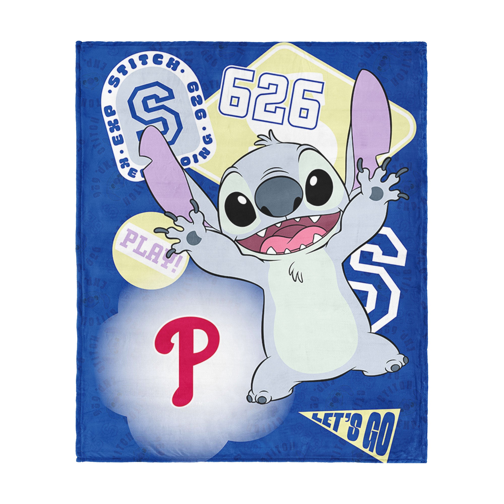 MLB Philadelphia Phillies Disney Lilo & Stitch Stickers Grey Silk Touch Throw Blanket 46x60 inches
