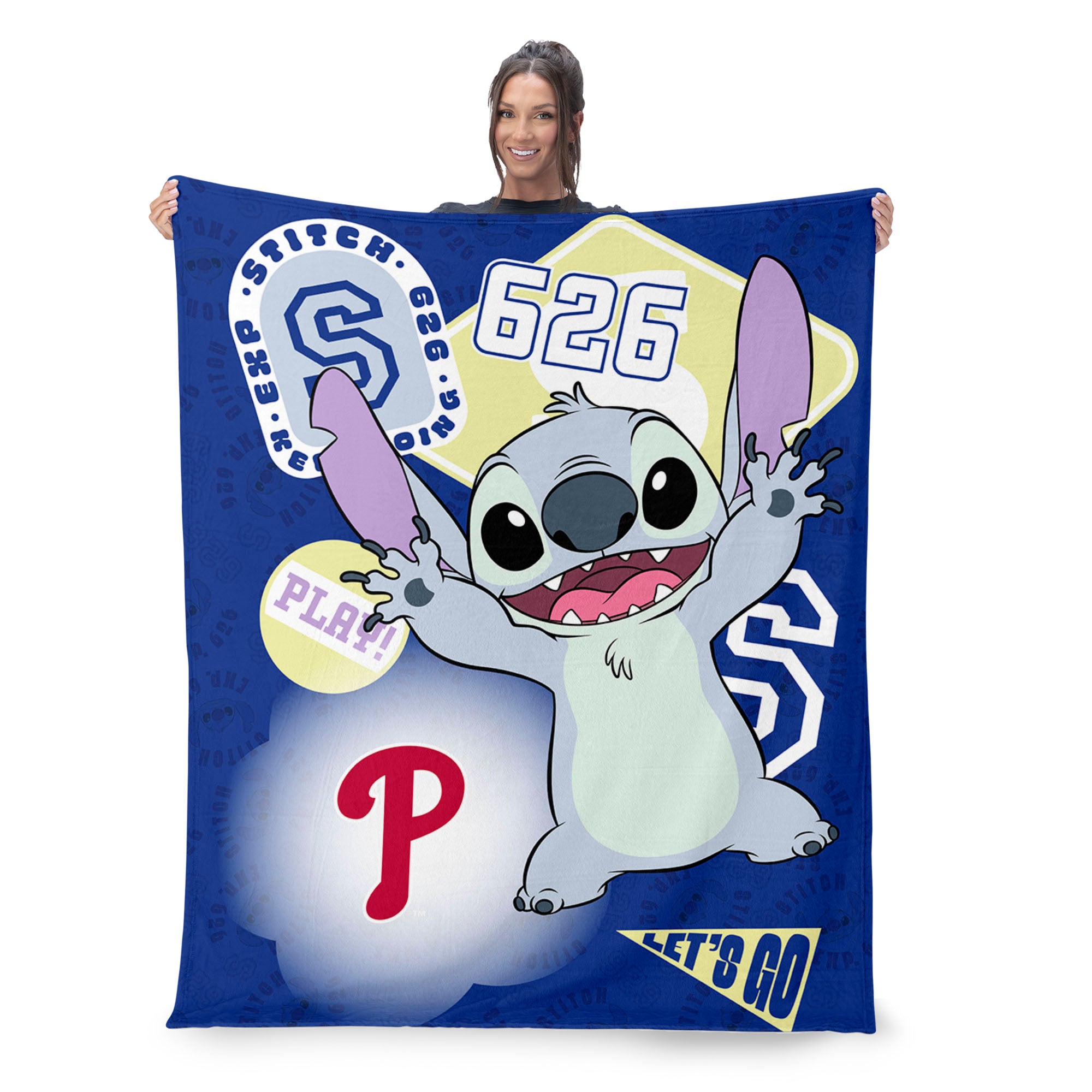 MLB Philadelphia Phillies Disney Lilo & Stitch Stickers Grey Silk Touch Throw Blanket 46x60 inches
