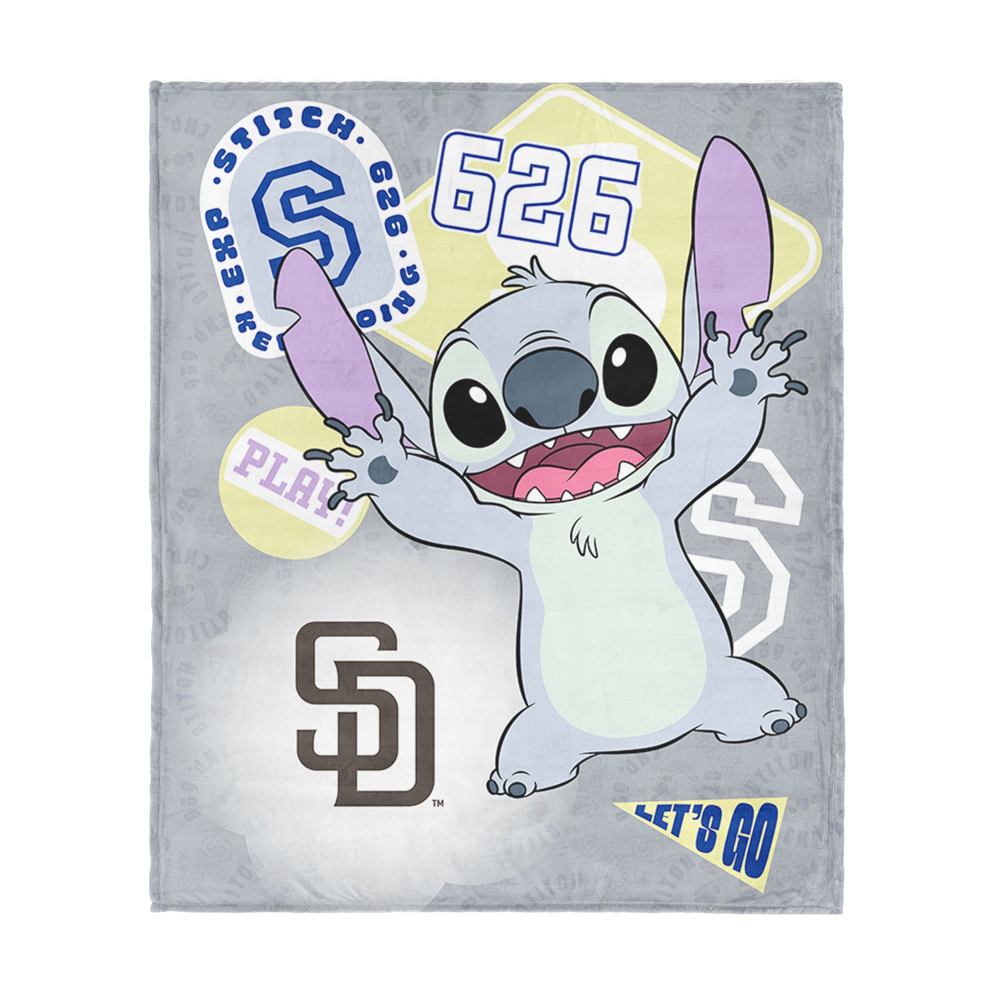 MLB San Diego Padres Disney Lilo & Stitch Stickers Grey Silk Touch Throw Blanket 46x60 inches