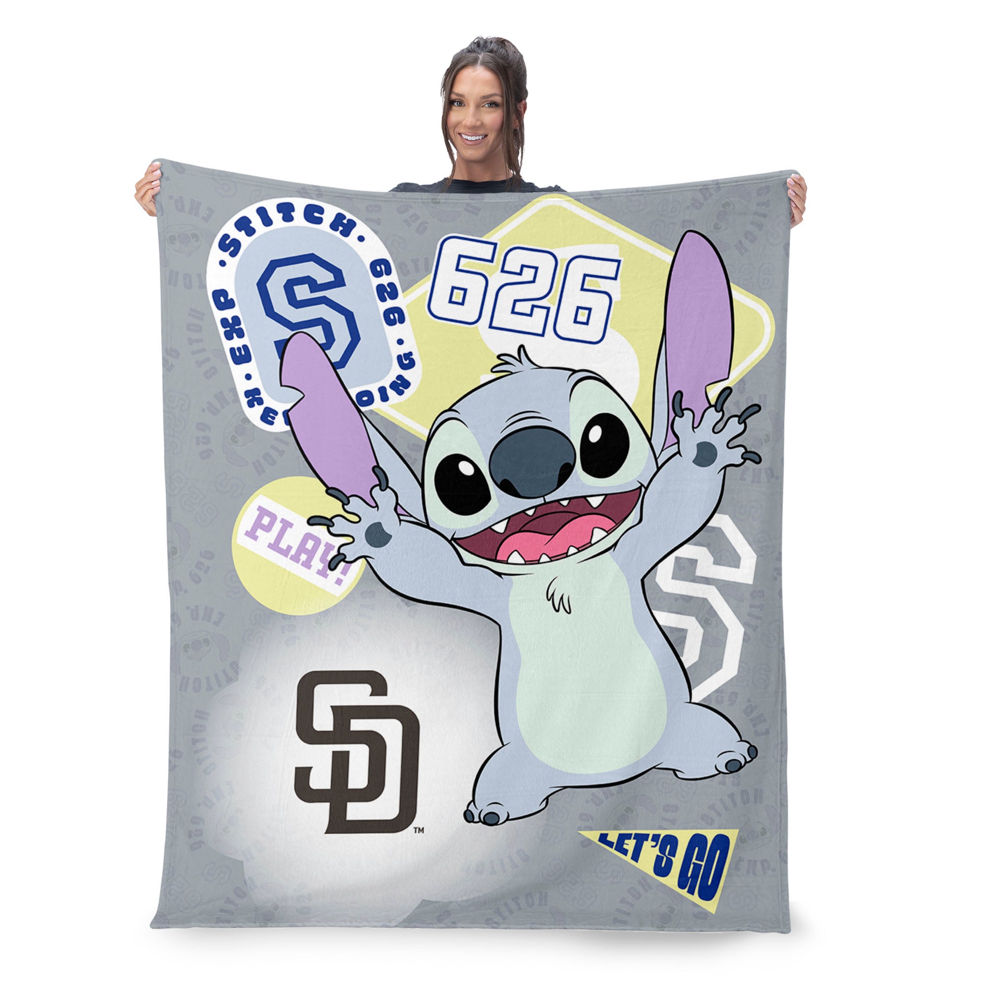 MLB San Diego Padres Disney Lilo & Stitch Stickers Grey Silk Touch Throw Blanket 46x60 inches