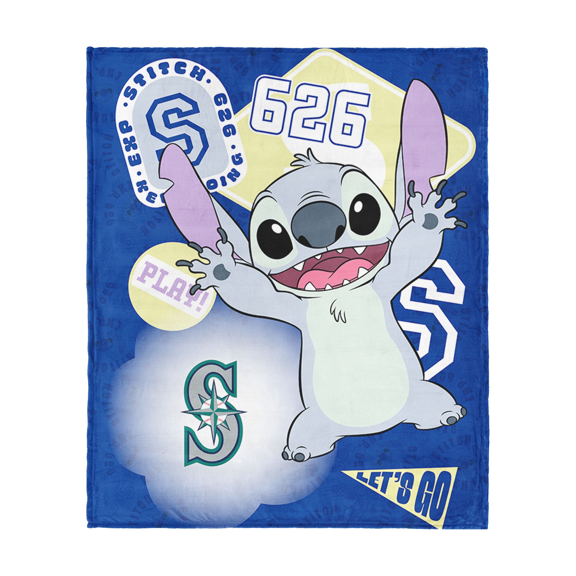 MLB Seattle Mariners Disney Lilo & Stitch Stickers Royal Silk Touch Throw Blanket 46x60 inches