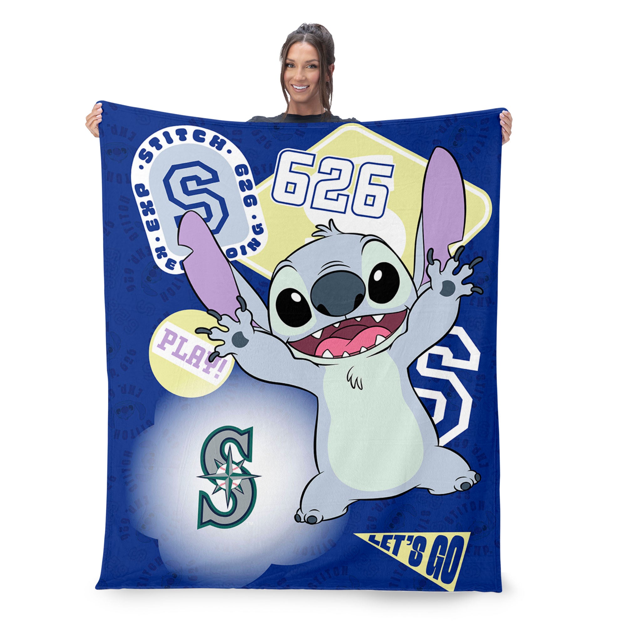 MLB Seattle Mariners Disney Lilo & Stitch Stickers Royal Silk Touch Throw Blanket 46x60 inches