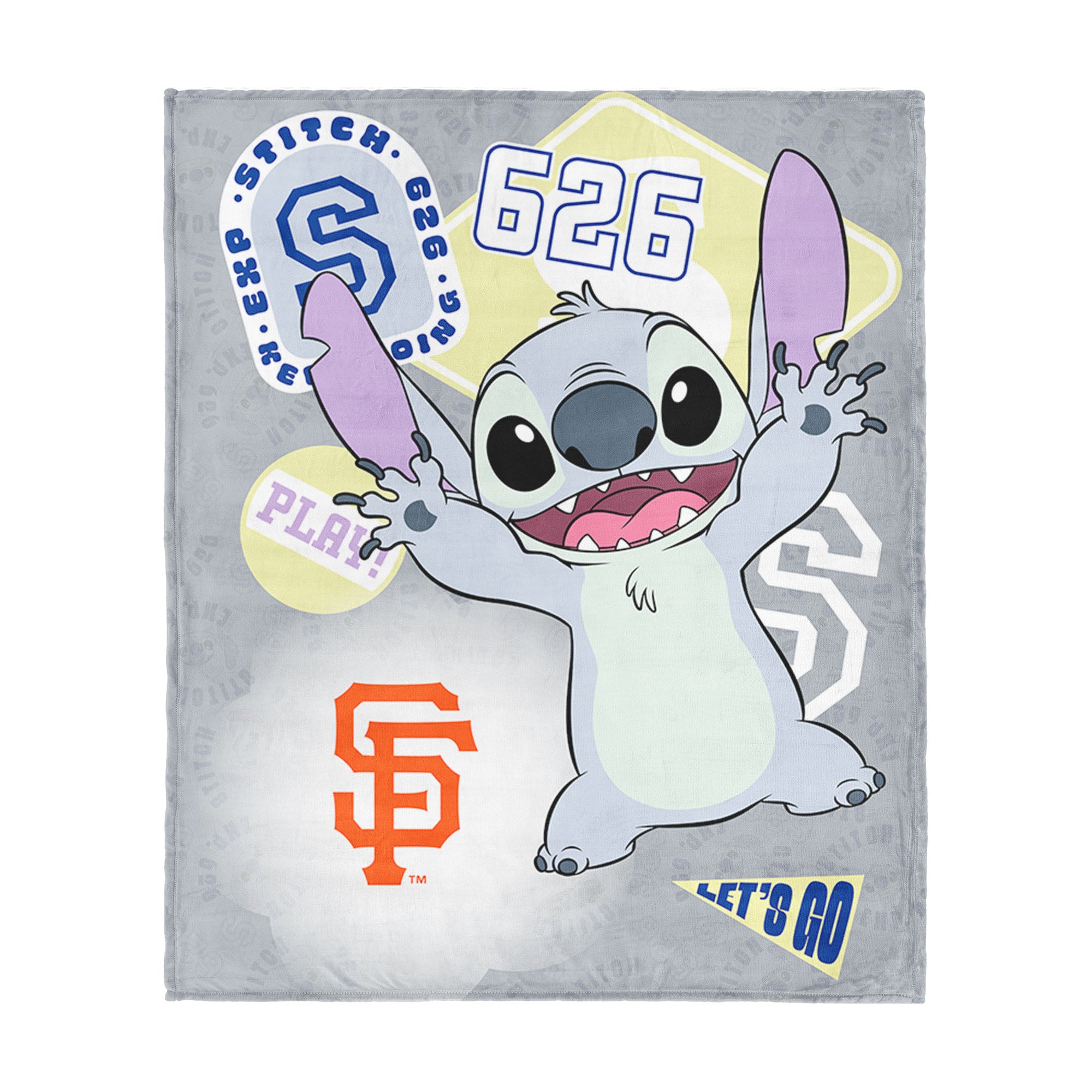 MLB San Francisco Giants Disney Lilo & Stitch Stickers Grey Silk Touch Throw Blanket 46x60 inches