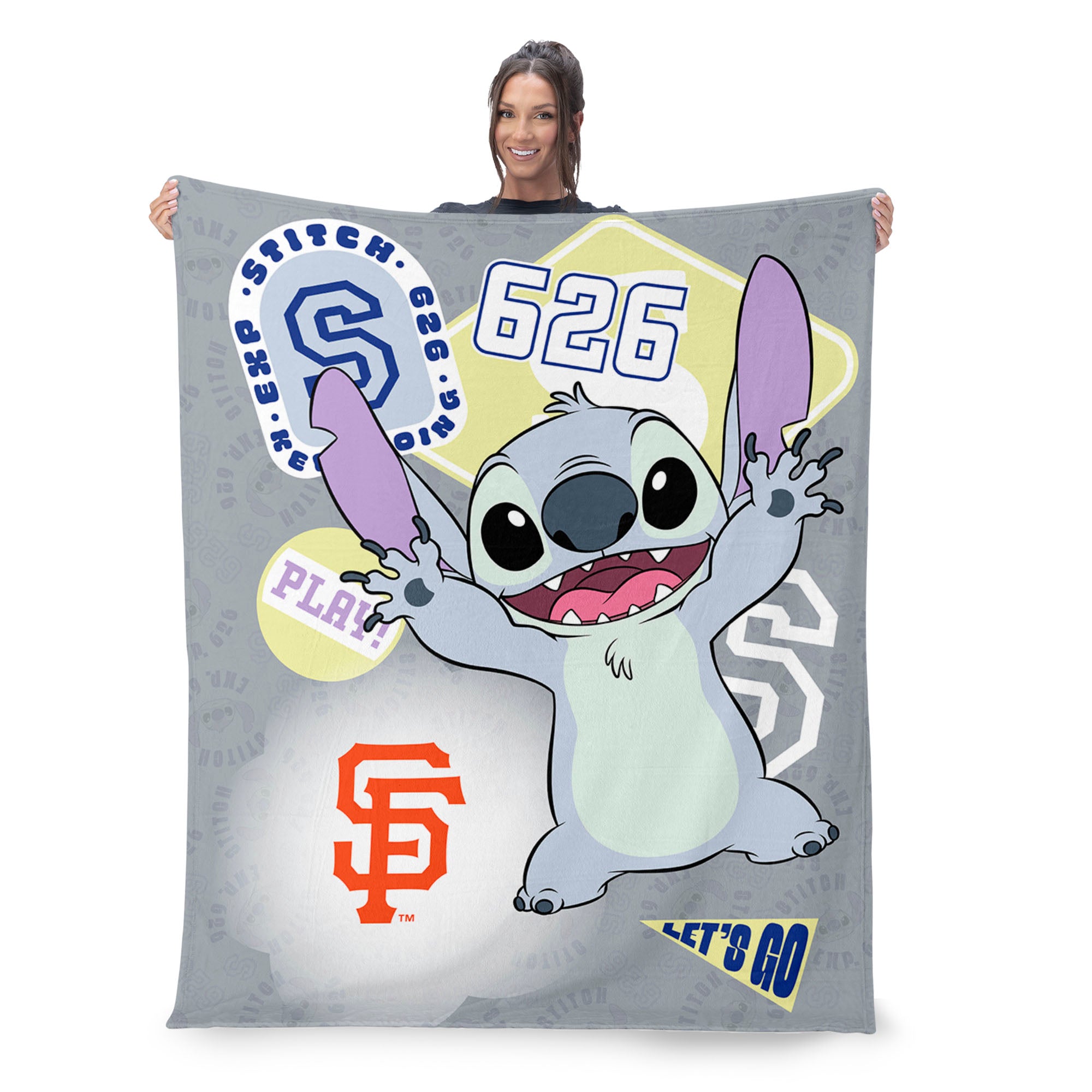 MLB San Francisco Giants Disney Lilo & Stitch Stickers Grey Silk Touch Throw Blanket 46x60 inches