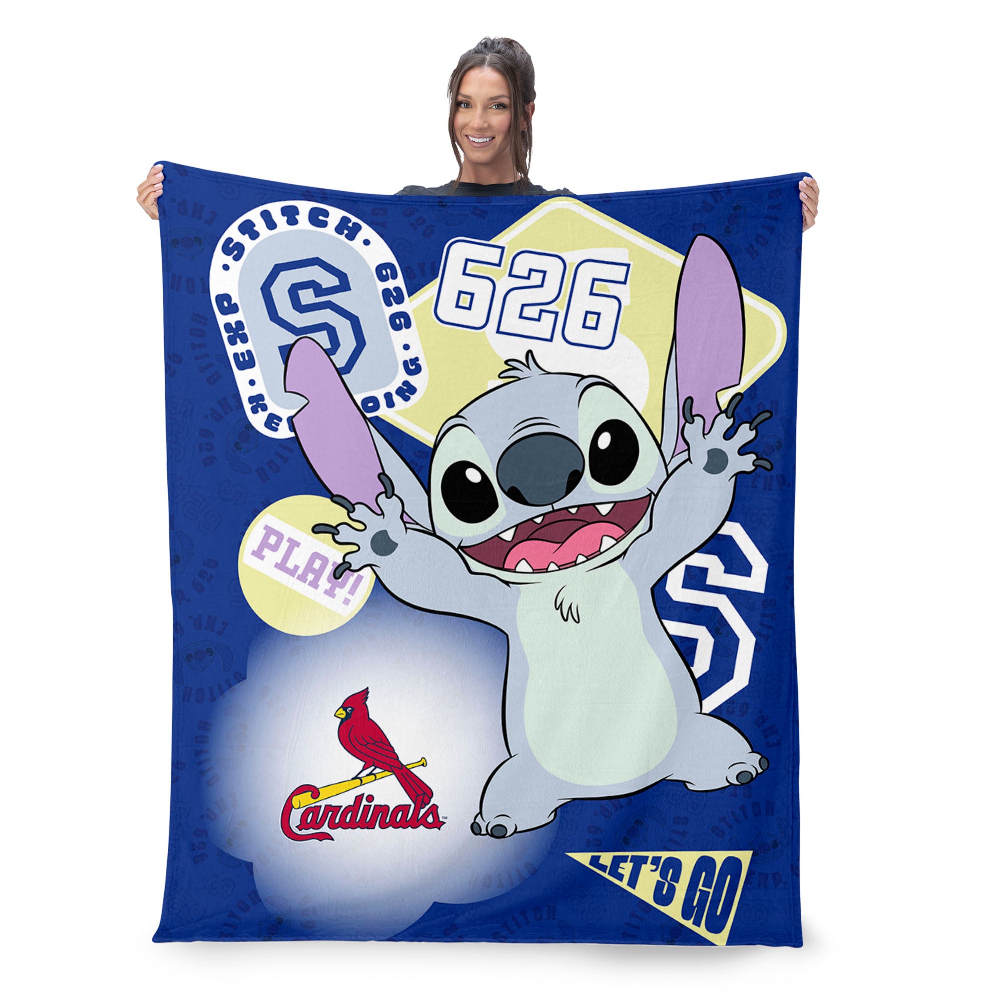 MLB St. Louis Cardinals Disney Lilo & Stitch Stickers Royal Silk Touch Throw Blanket 46x60 inches
