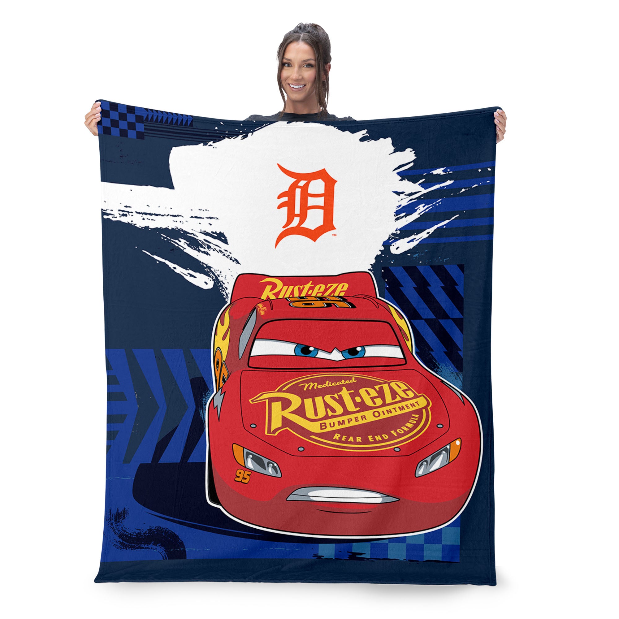 MLB Detroit Tigers Disney Cars Lap Time Navy Silk Touch Throw Blanket 46x60 inches