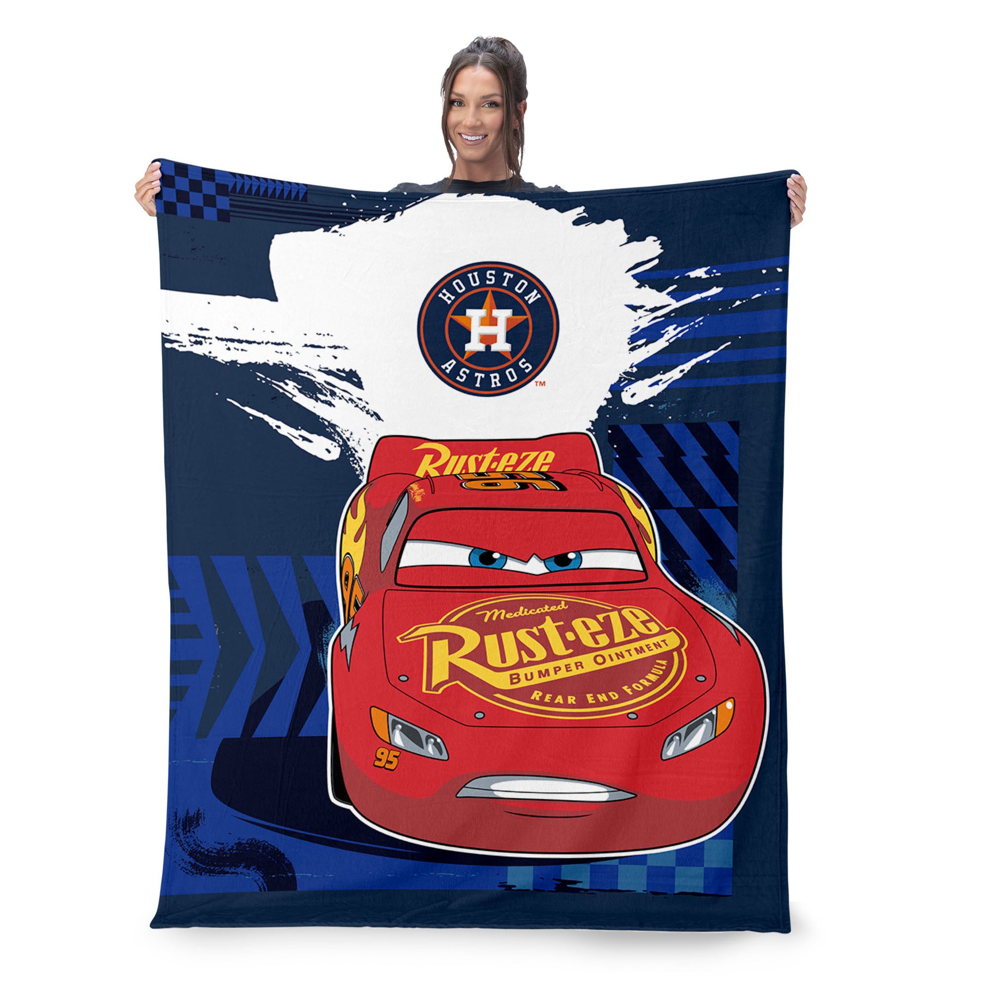 MLB Houston Astros Disney Cars Lap Time Navy Silk Touch Throw Blanket 46x60 inches