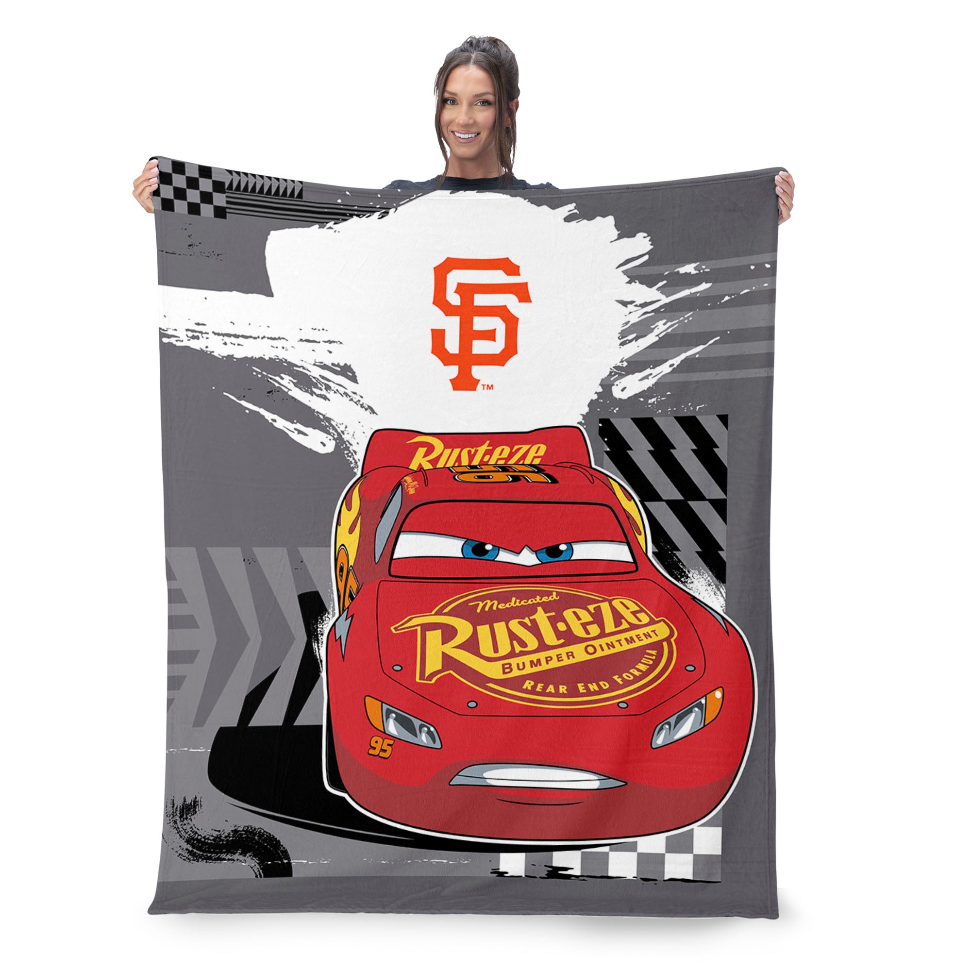 MLB San Francisco Giants Disney Cars Lap Time Grey Silk Touch Throw Blanket 46x60 inches