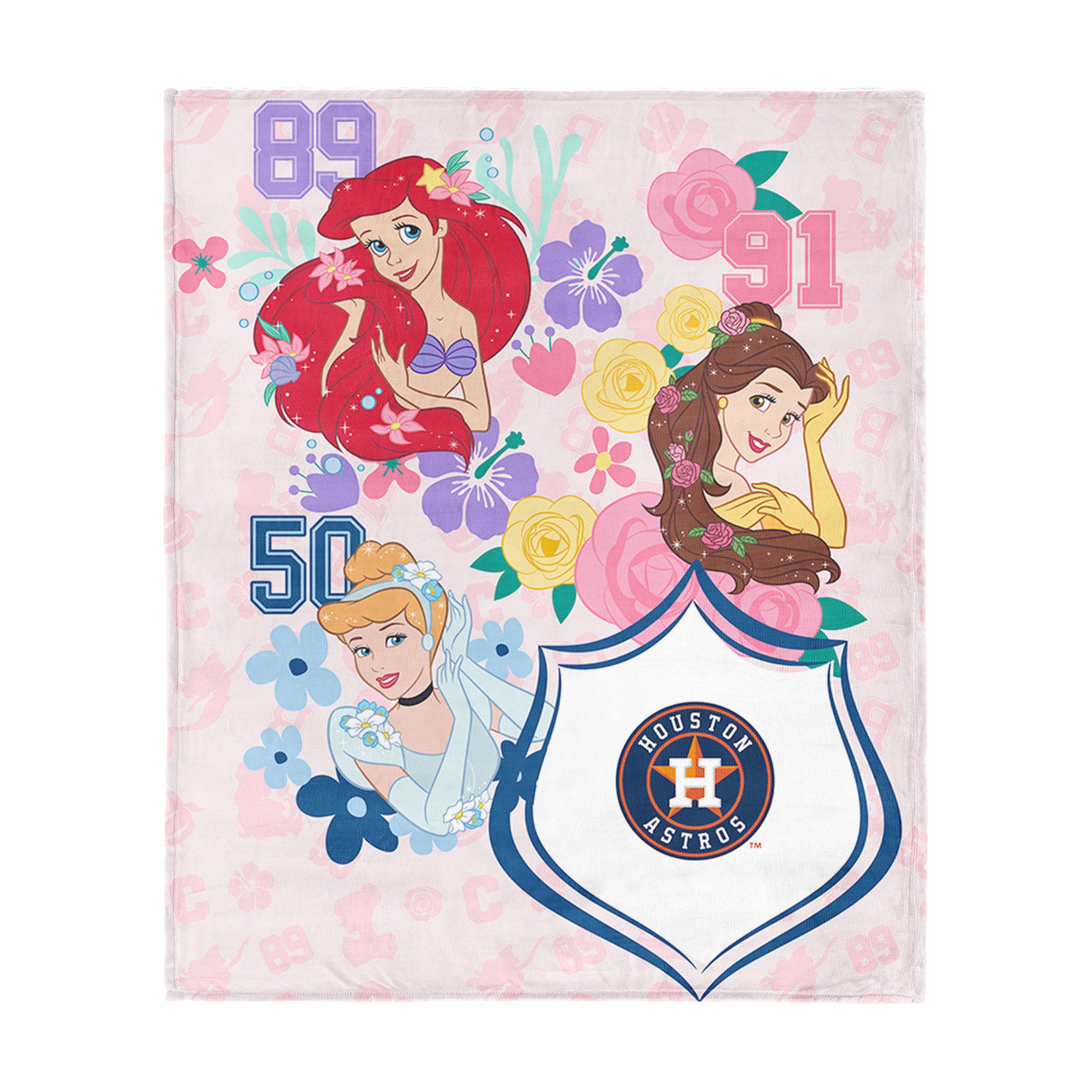 MLB Houston Astros Disney Princesses Game On Girls Pink Silk Touch Throw Blanket 46x60 inches