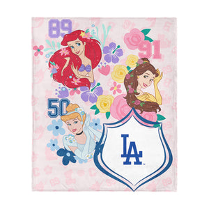 MLB Los Angeles Dodgers Disney Princesses Game On Girls Pink Silk Touch Throw Blanket 46x60 inches