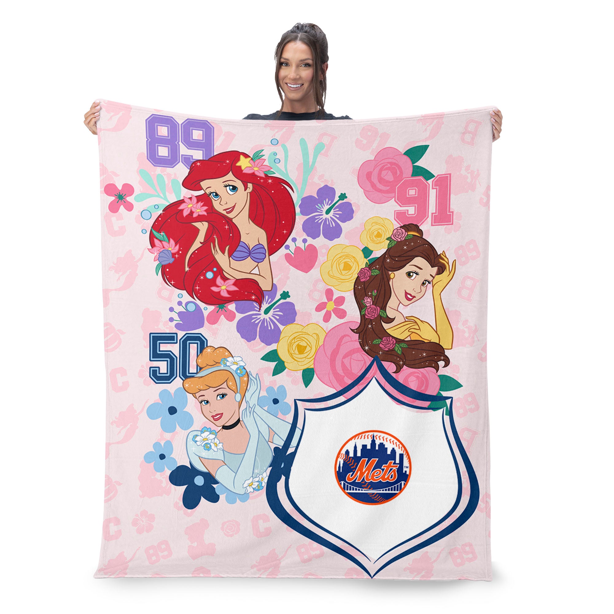MLB New York Mets Disney Princesses Game On Girls Pink Silk Touch Throw Blanket 46x60 inches