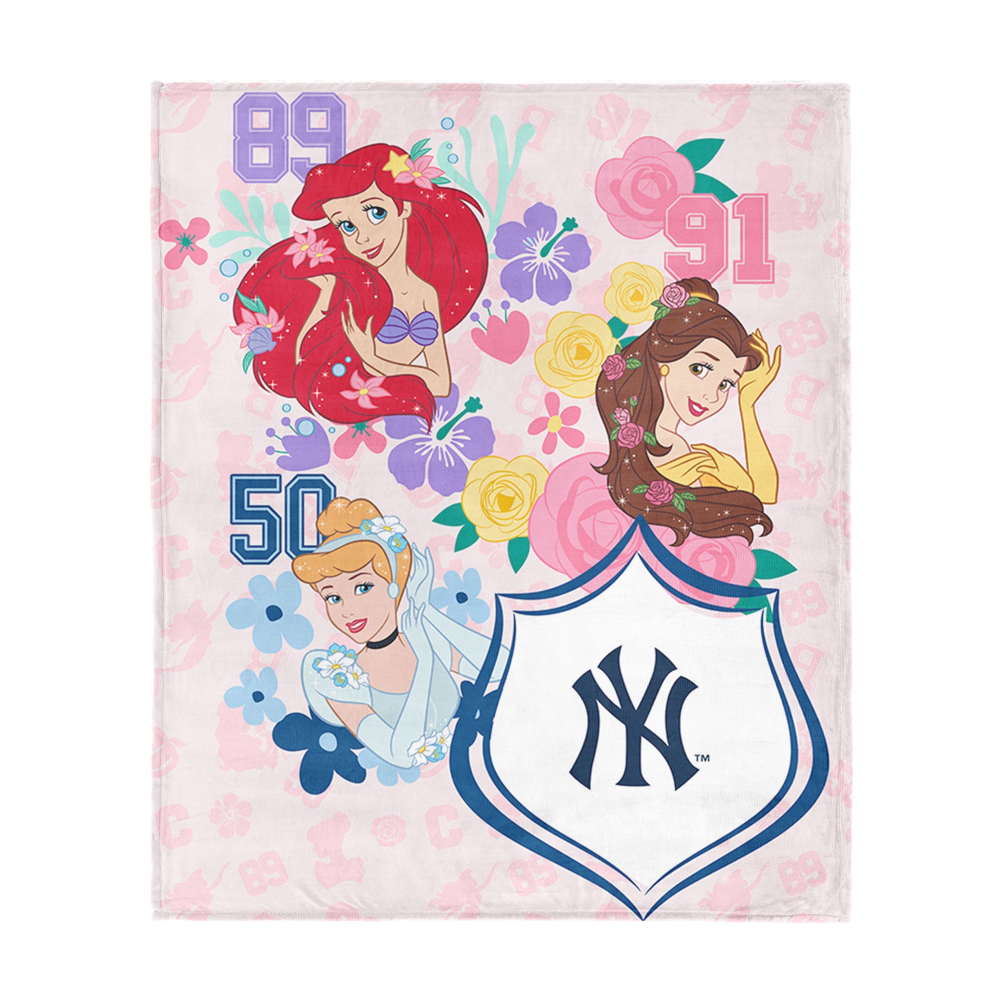 MLB New York Yankees Disney Princesses Game On Girls Pink Silk Touch Throw Blanket 46x60 inches