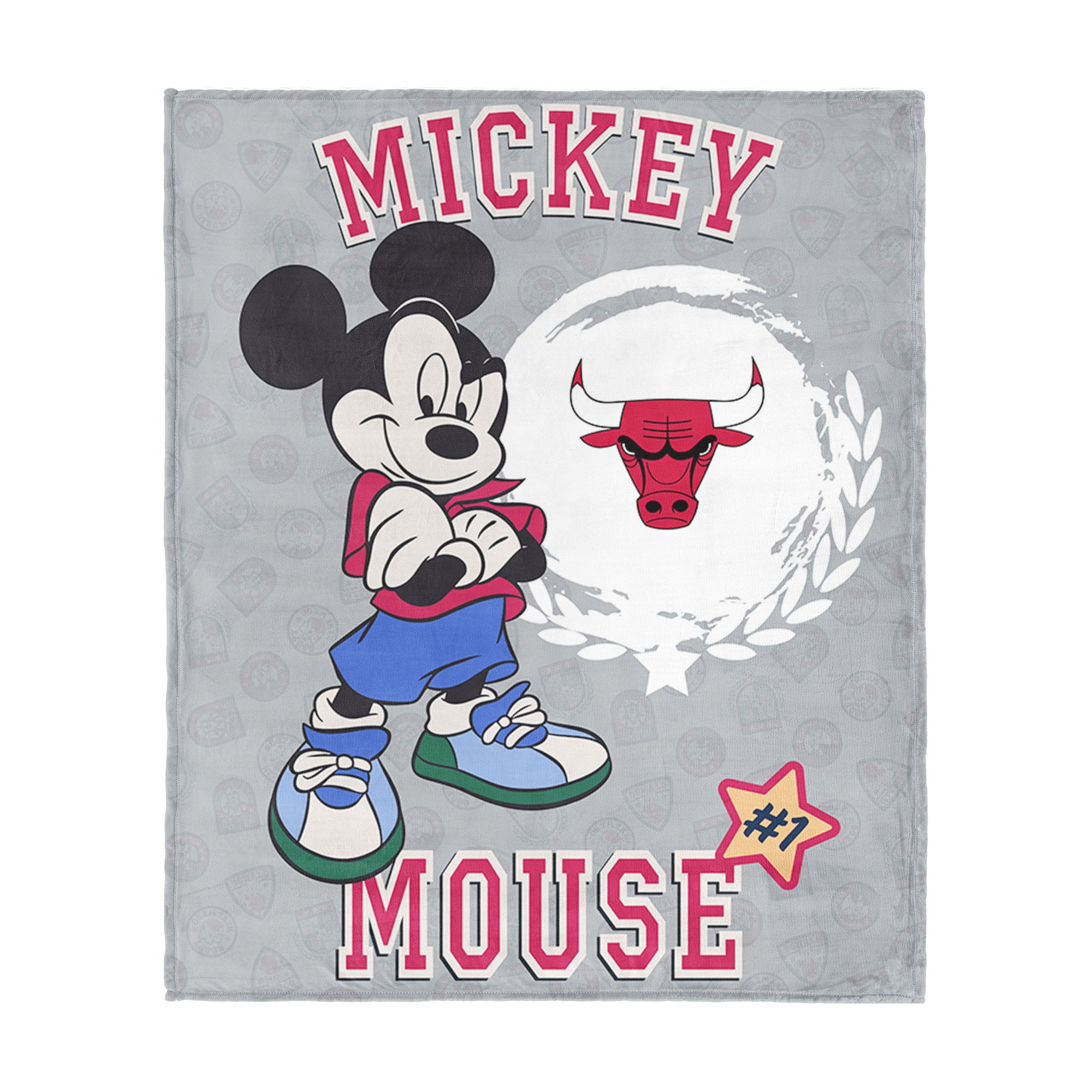 NBA Chicago Bulls Disney Mickey Mouse Baller Grey Silk Touch Throw Blanket 46x60 inches