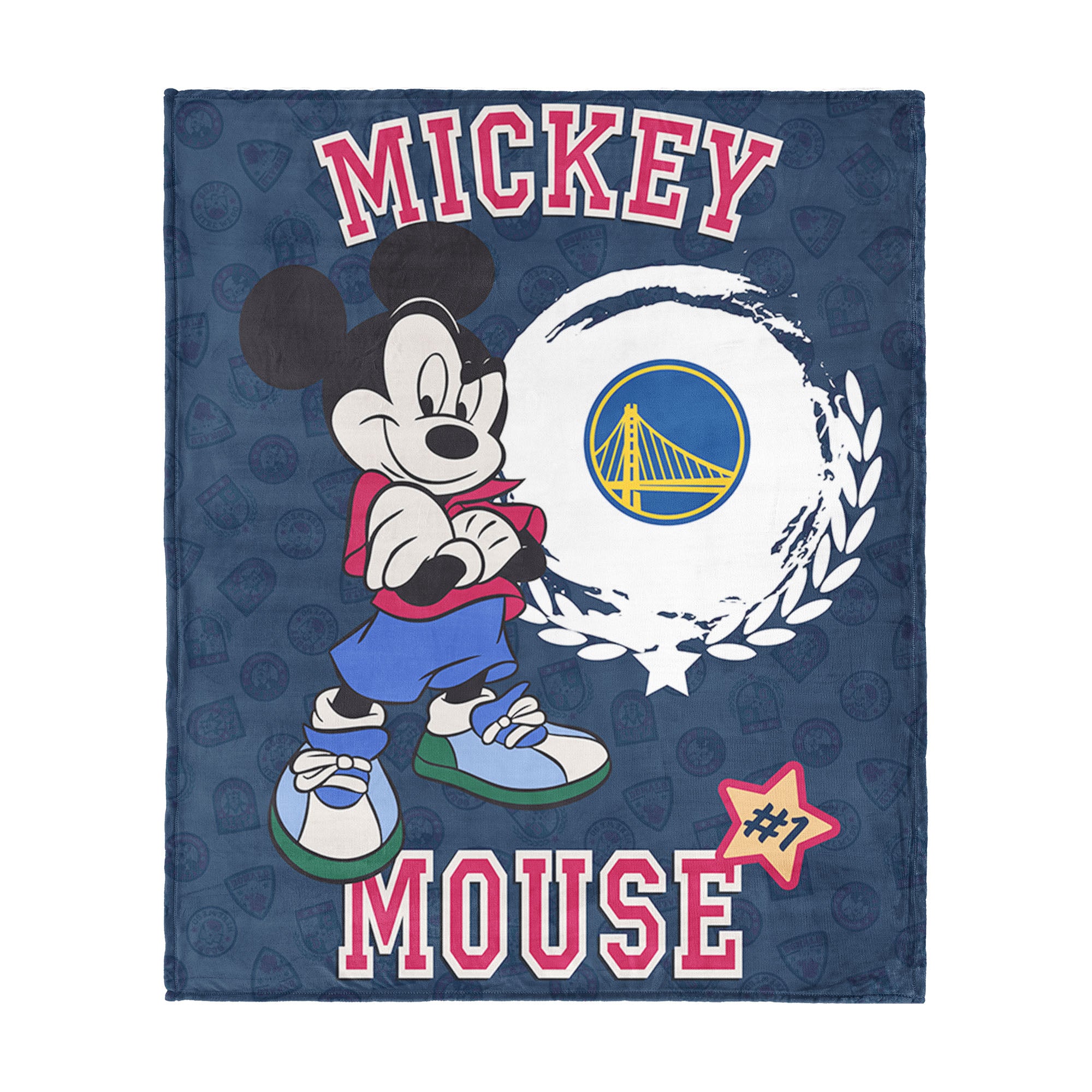 NBA Golden State Warriors Disney Mickey Mouse Baller Navy Silk Touch Throw Blanket 46x60 inches