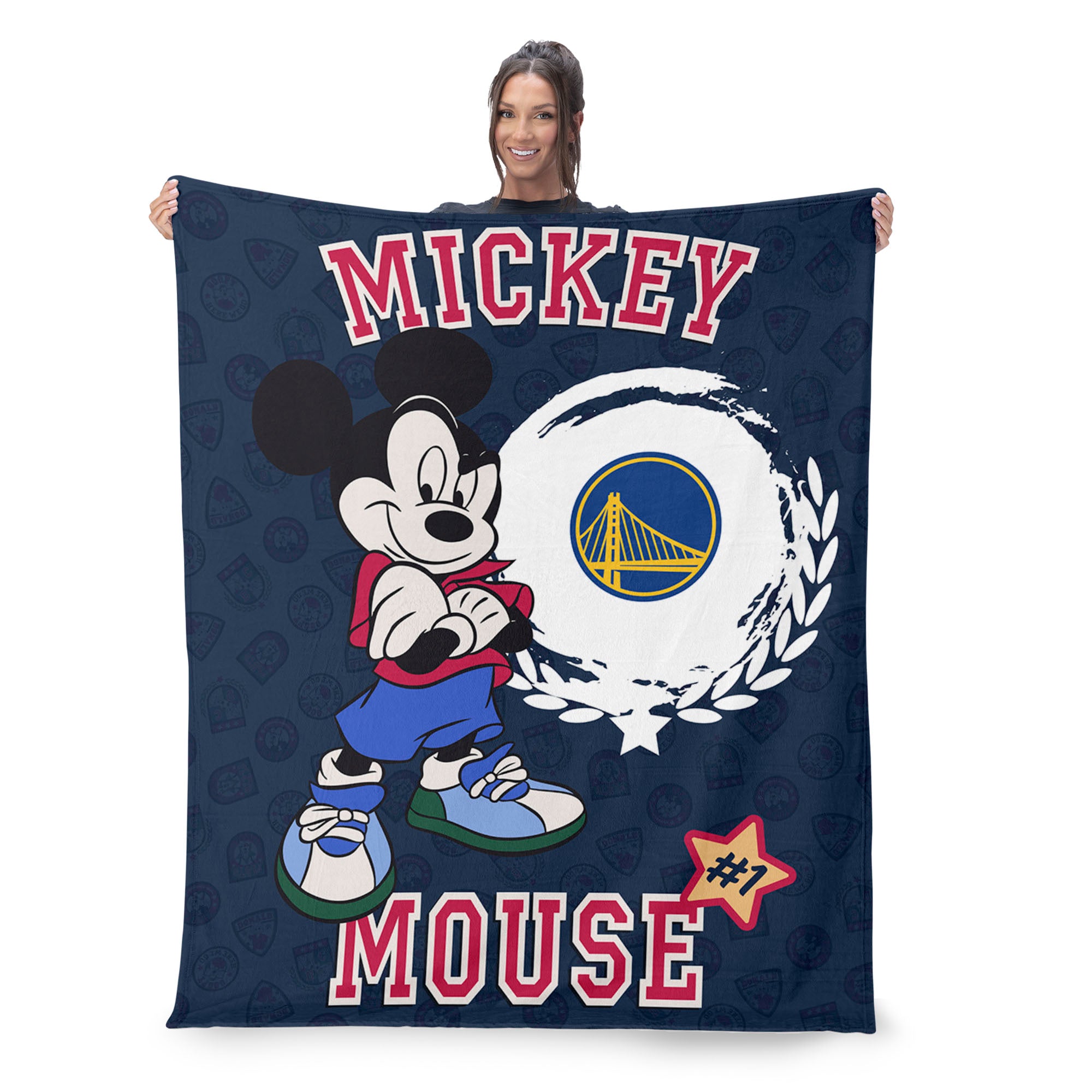 NBA Golden State Warriors Disney Mickey Mouse Baller Navy Silk Touch Throw Blanket 46x60 inches
