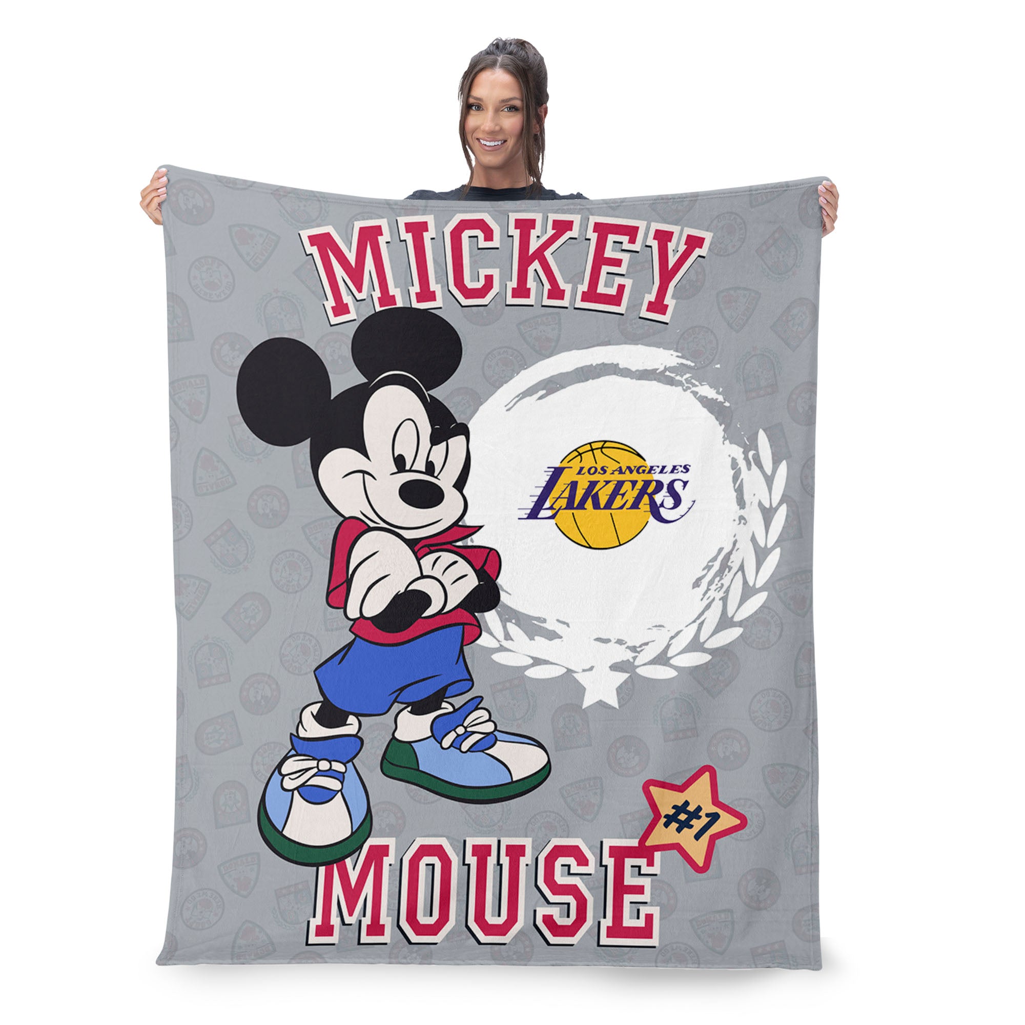NBA Los Angeles Lakers Disney Mickey Mouse Baller Grey Silk Touch Throw Blanket 46x60 inches