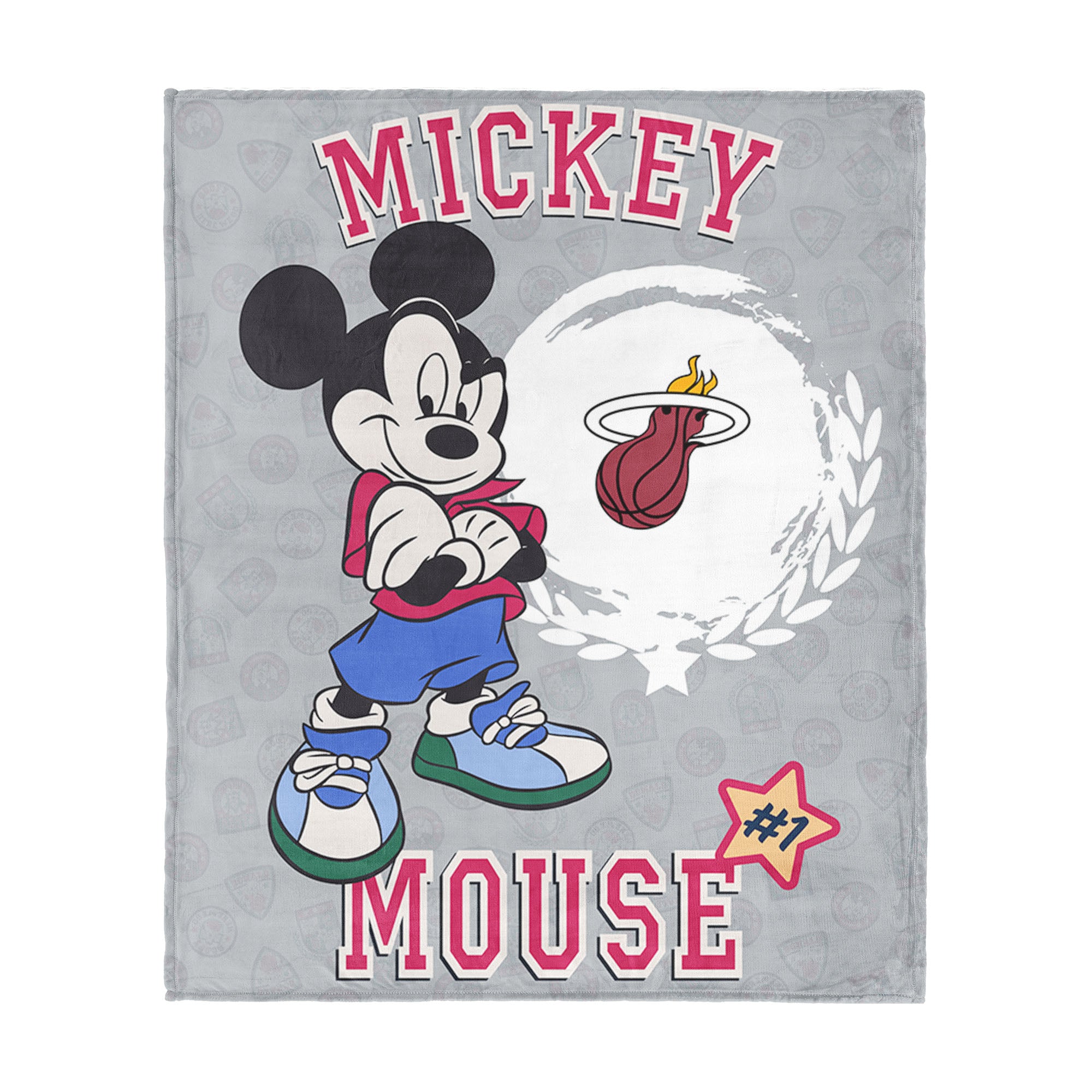 NBA Miami Heat Disney Mickey Mouse Baller Grey Silk Touch Throw Blanket 46x60 inches