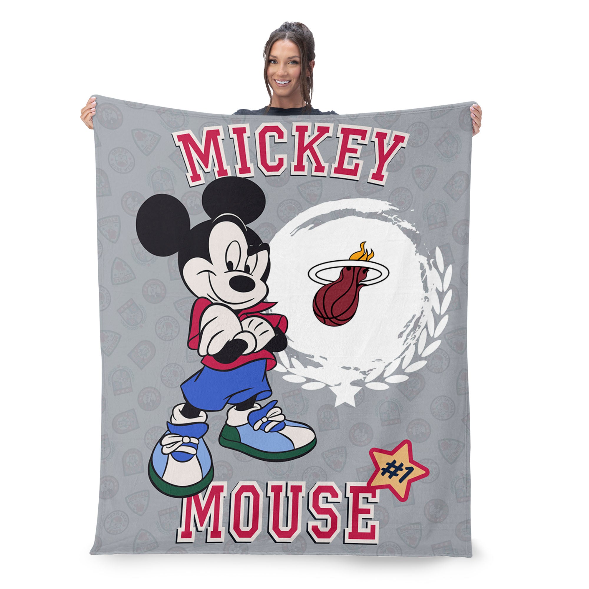 NBA Miami Heat Disney Mickey Mouse Baller Grey Silk Touch Throw Blanket 46x60 inches