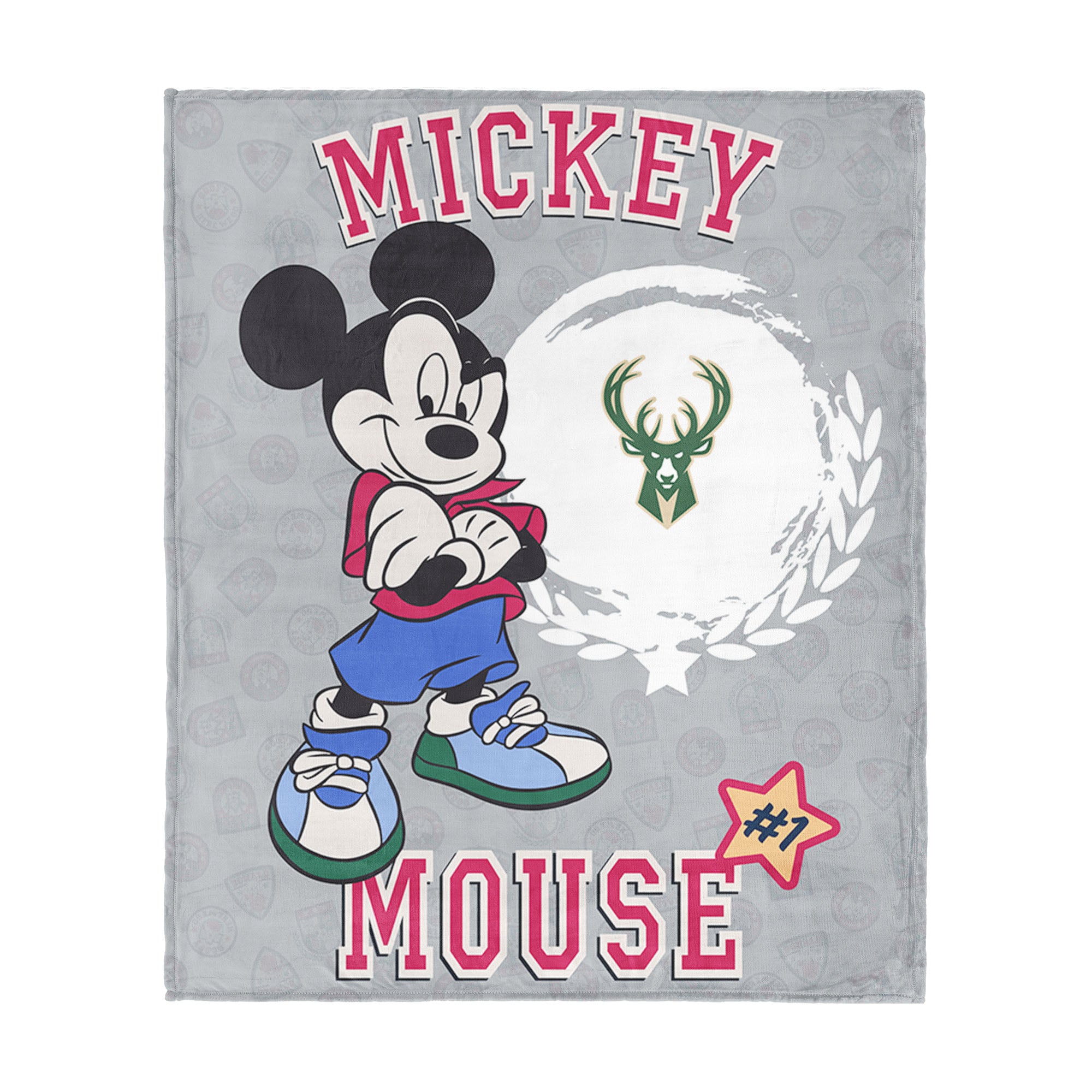 NBA Milwaukee Bucks Disney Mickey Mouse Baller Grey Silk Touch Throw Blanket 46x60 inches