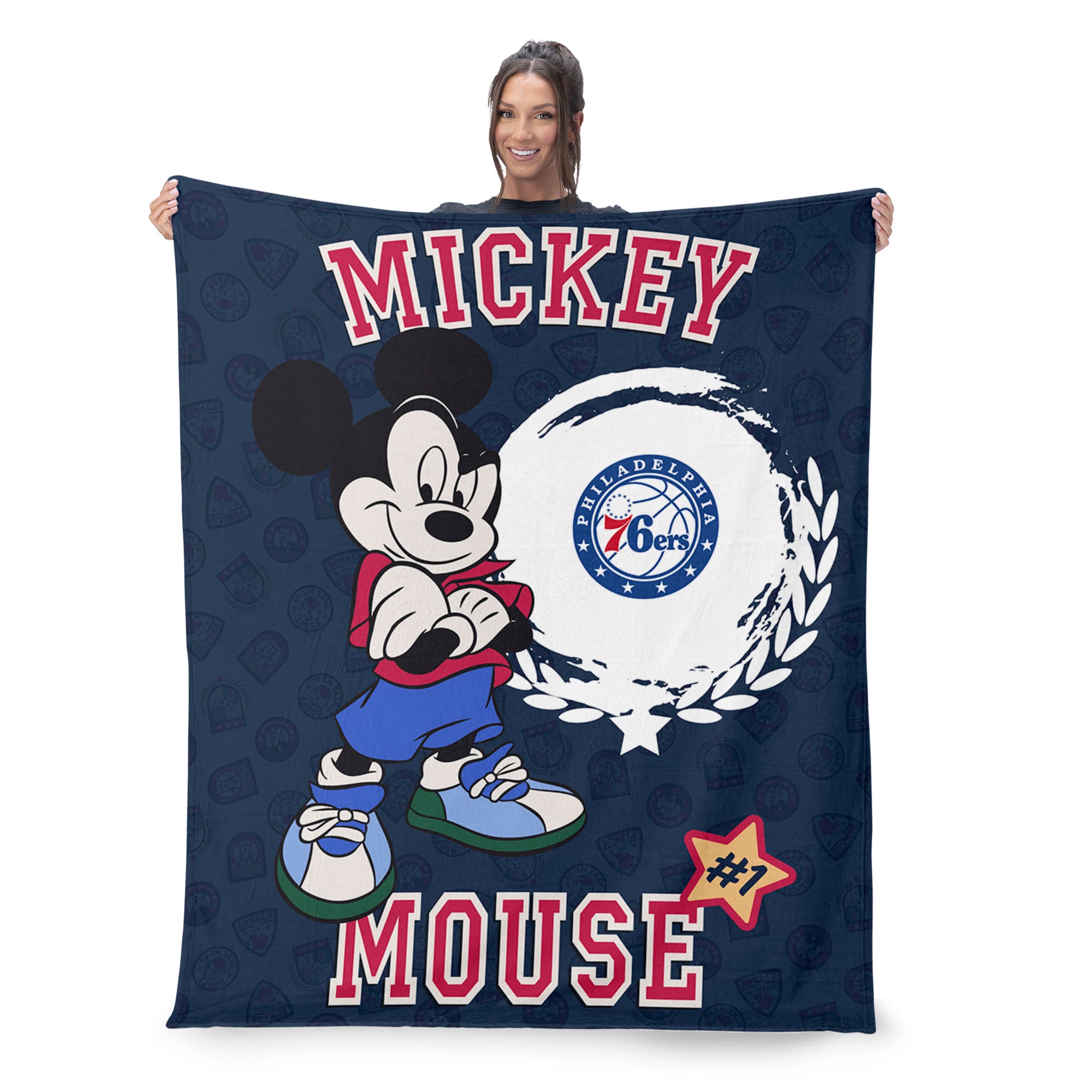 NBA Philadelphia 76ers Disney Mickey Mouse Baller Navy Silk Touch Throw Blanket 46x60 inches