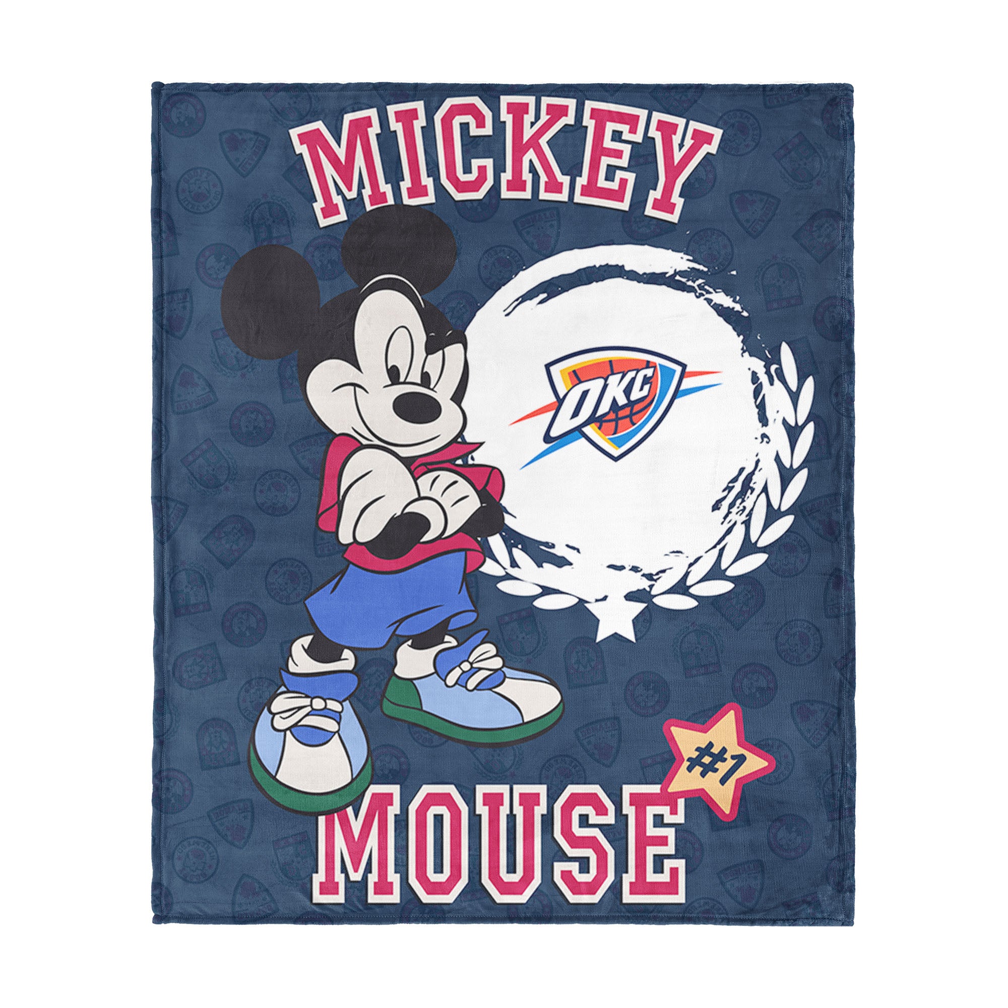 NBA Oklahoma City Thunder Disney Mickey Mouse Baller Navy Silk Touch Throw Blanket 46x60 inches