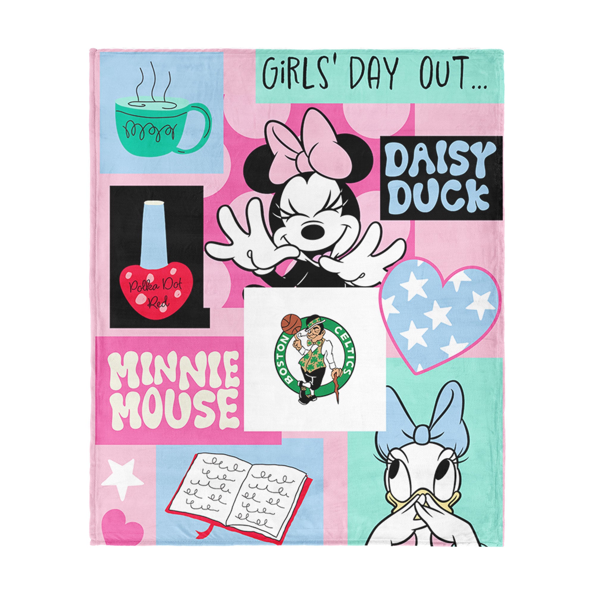 NBA Boston Celtics Disney Minnie Mouse Checker Floral Pink Silk Touch Throw Blanket 46x60 inches