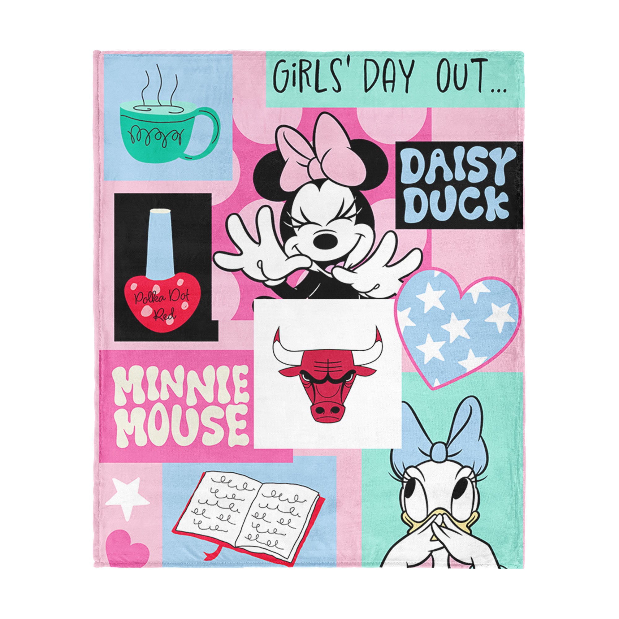 NBA Chicago Bulls Disney Minnie Mouse Checker Floral Pink Silk Touch Throw Blanket 46x60 inches